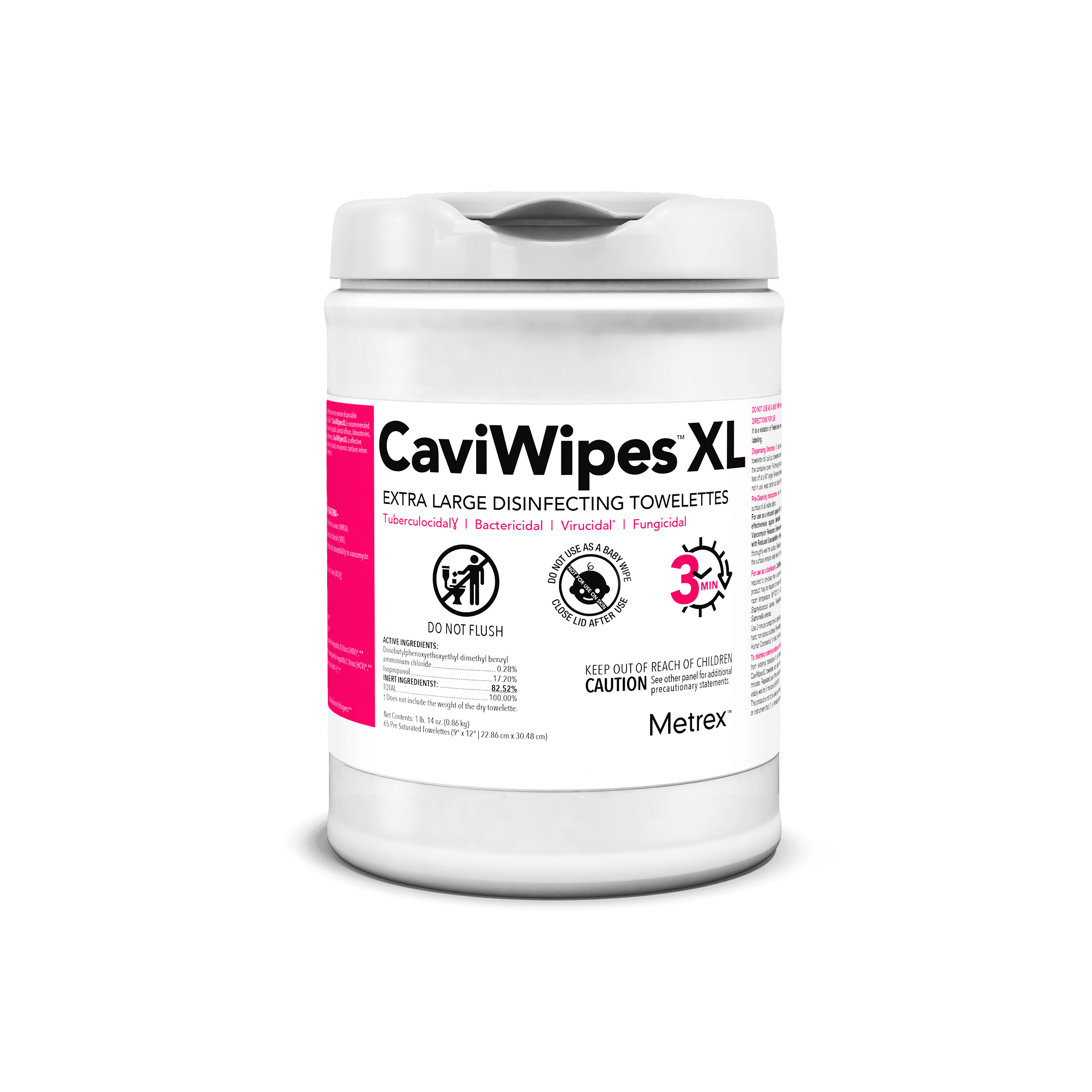 CaviWipes XL Disinfecting Towelettes, 9" x 12", 65/Canister, EPA 46871-8