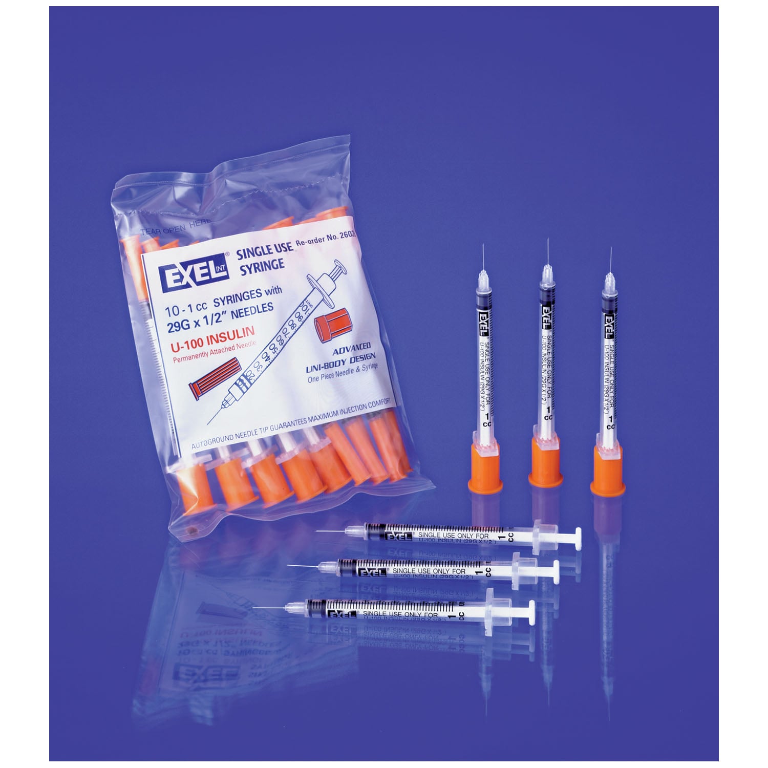 Exel ComfortPoint Insulin Syringe with Permanently Attached Needle, 30G x 5/16", 1cc, Sterile, 100/Box