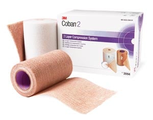 3M Coban 2-Layer Compression Bandage System 2094N, 4" x 2.9 yd Comfort Layer + 4" x 5.1 yd Compression Layer, White/Tan, Non-Sterile, 1/Bx, 8 Bx/Cs