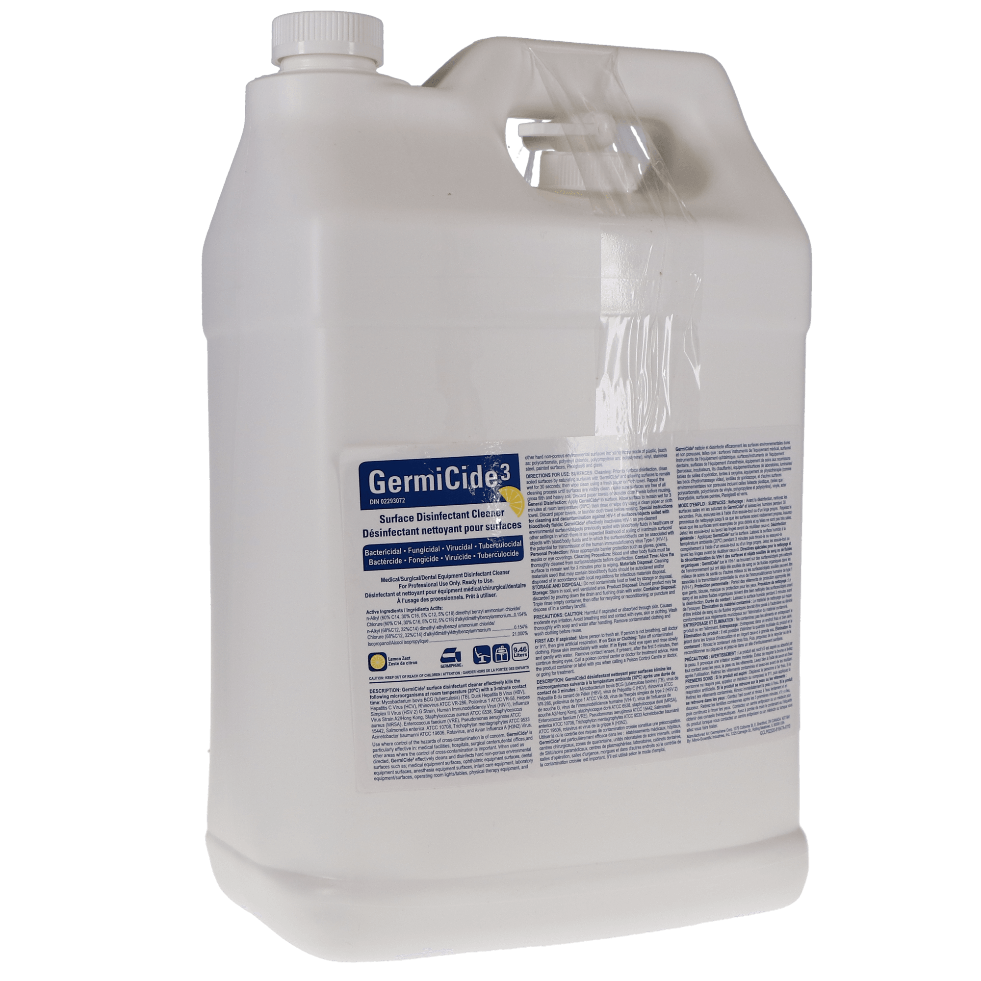 GermiCide 3 Broad-Spectrum Multi-Surface Disinfectant, 9.46 L Bottle, Lemon Scented, 1/Pk, GERMI-3LXXL, GERMI-3-L-XXXL