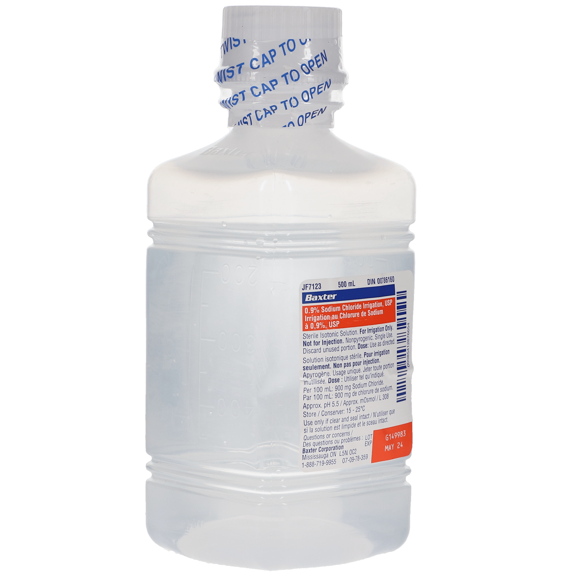 Baxter 0.9% Sodium Chloride (NaCl) Saline Irrigation, USP, Pour Bottle, 500 ml, Sterile, 1/Bottle, JF7633