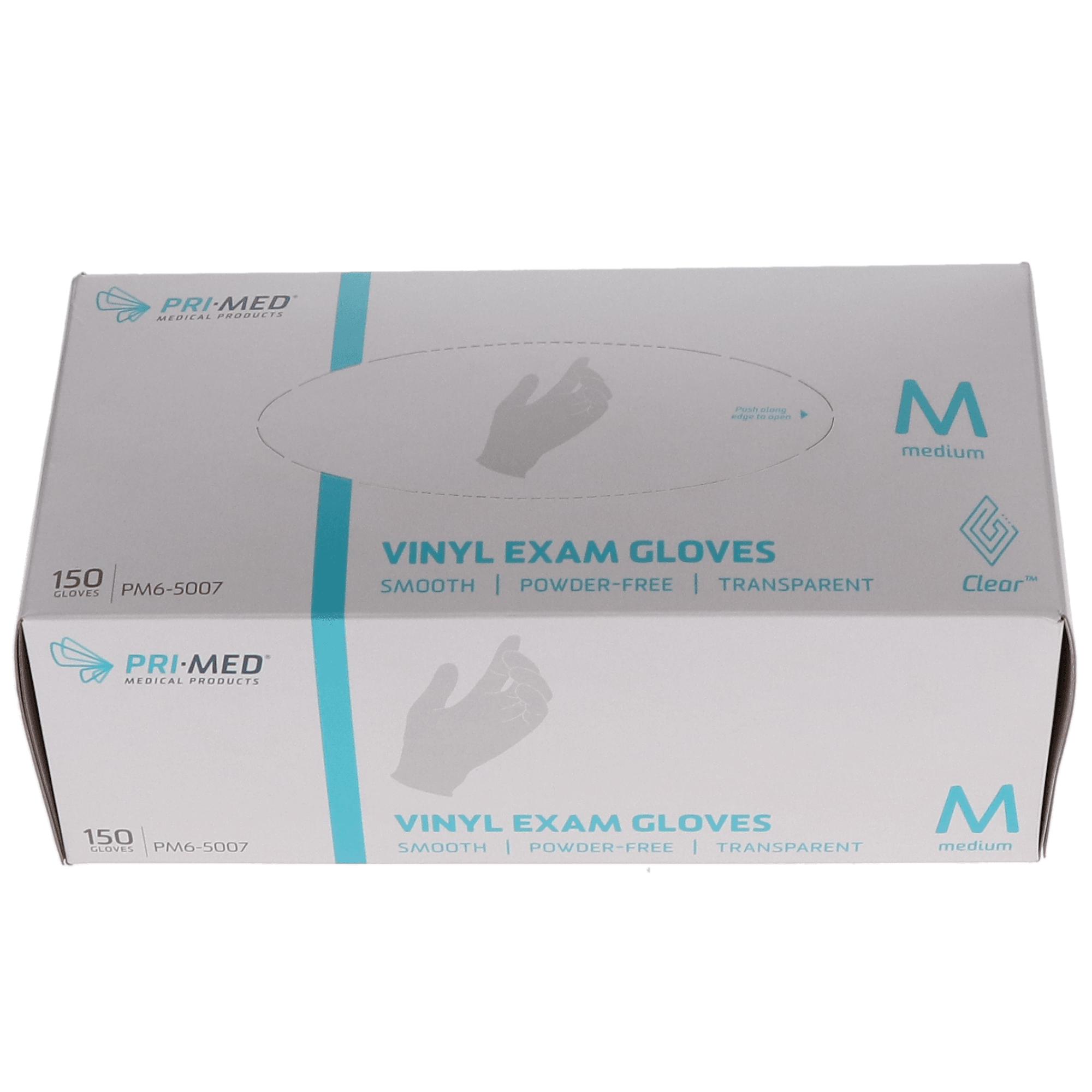 Primed Clear Vinyl Exam Gloves, Powder Free, Medium, 150/Box, PM6-5007
