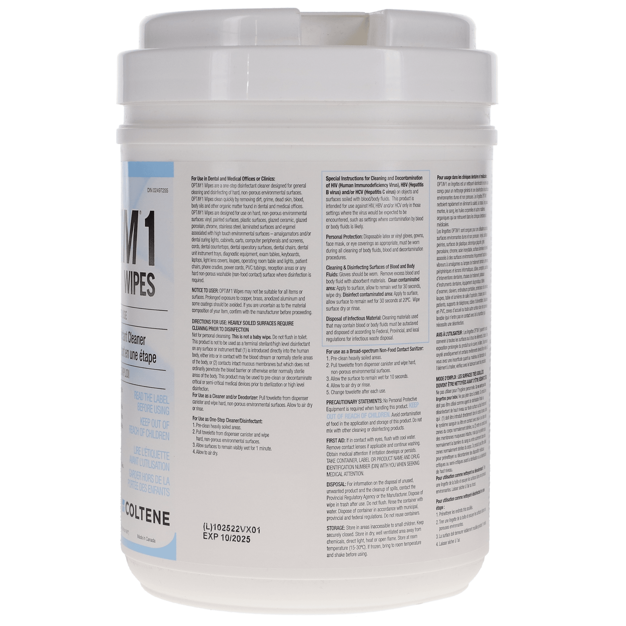 Optim 1 Pre-Saturated Disinfectant Wipes, 6" x 7", 160 Sheets/Can, SCI1W12