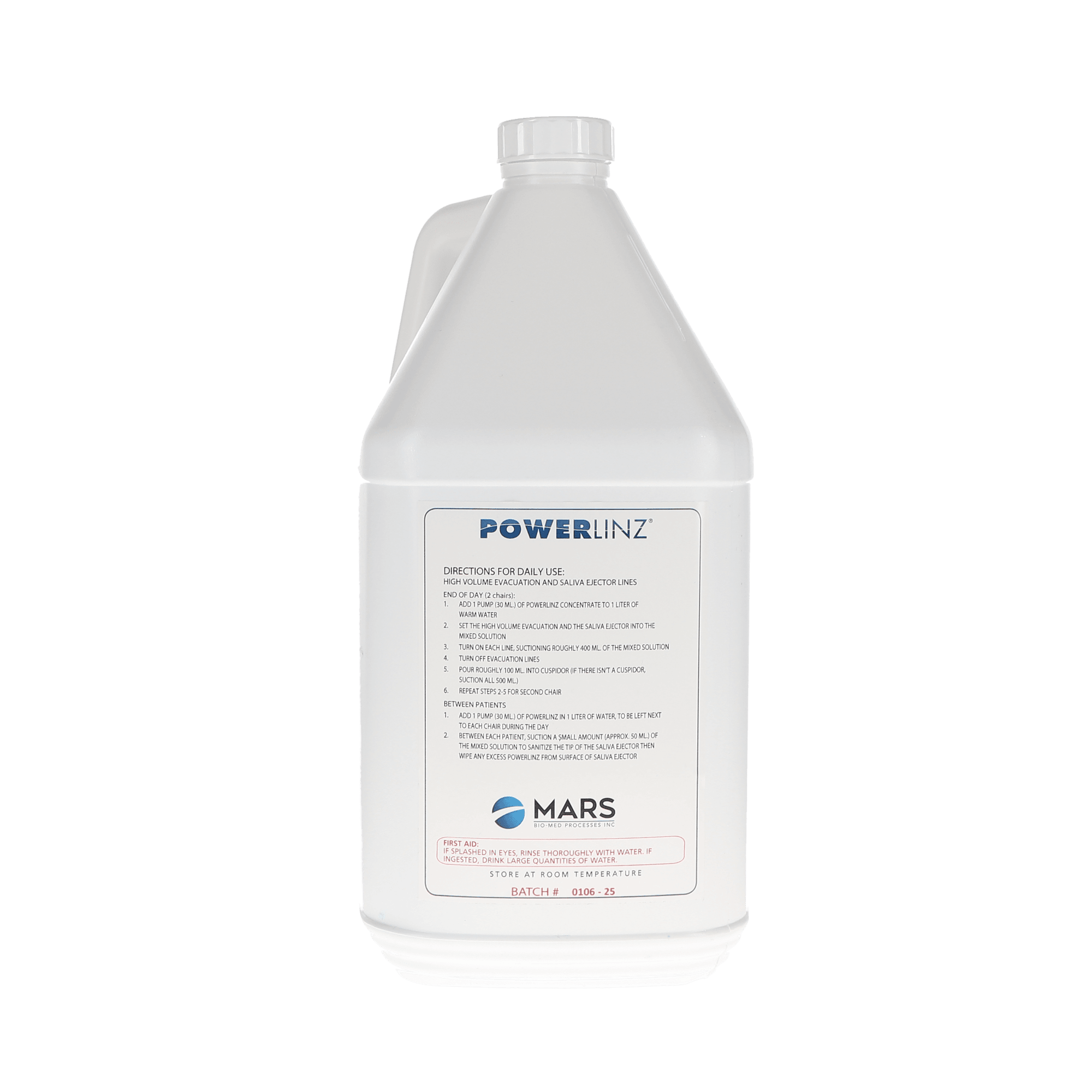 PowerLINZ Evacuation Line Cleaner Concentrate, Antibacterial, 3.78 L (1 Gallon) Bottle, MA-0200