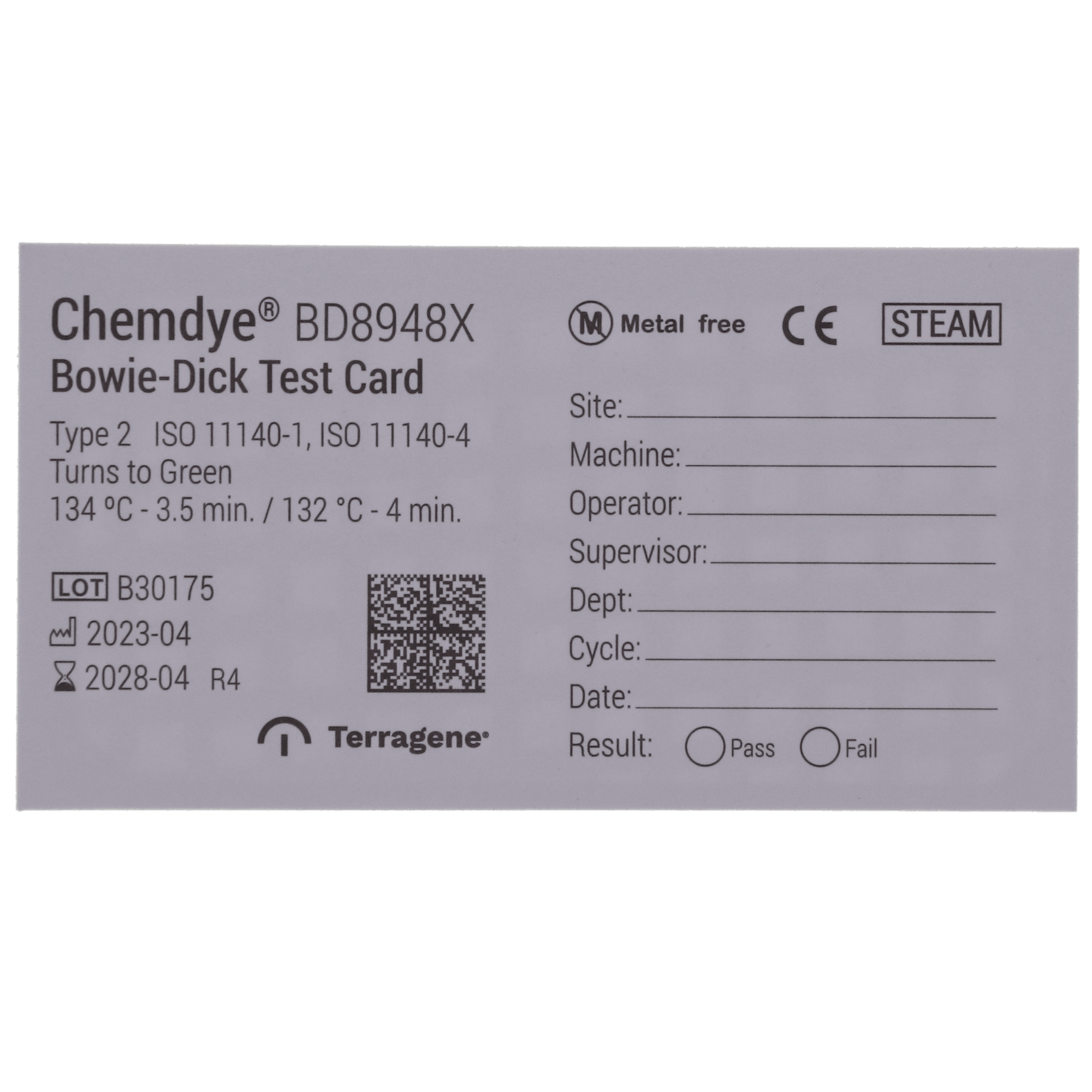 Terragene Bowie Dick Test Card Refill, 120 Cards, BD8948X