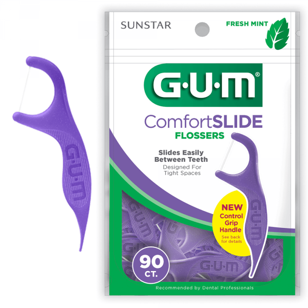 GUM Eez-Thru Comfort Slide Flosser, PTFE, 2 Flossers, Waffle Handle, 48/Pk, 887PQ