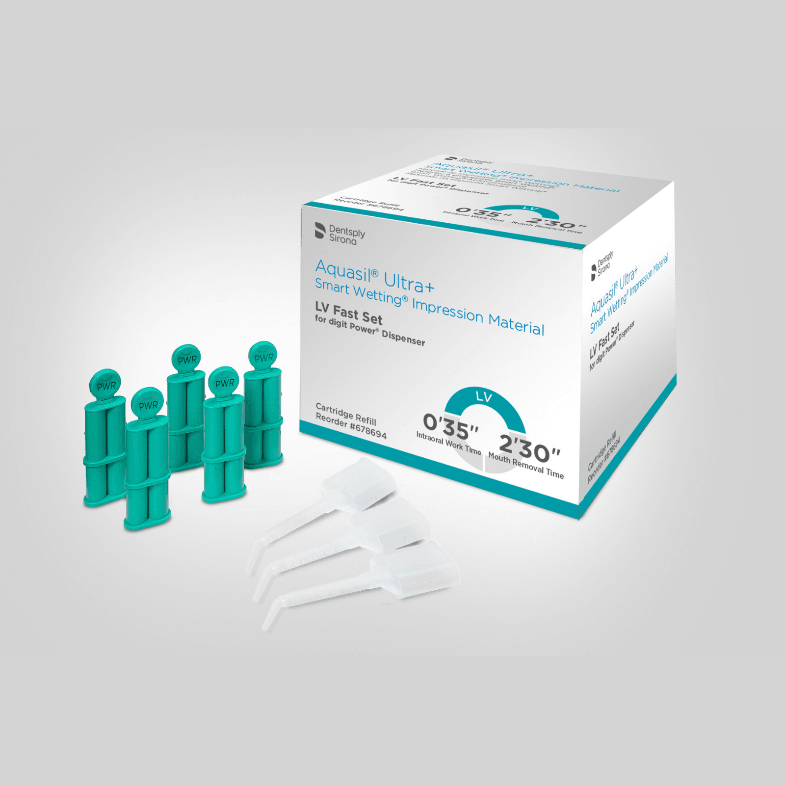 Aquasil Ultra+ Refill, Digit Power Cartridge, Light Viscosity, Fast Set, Mint, Teal, 1/Pk