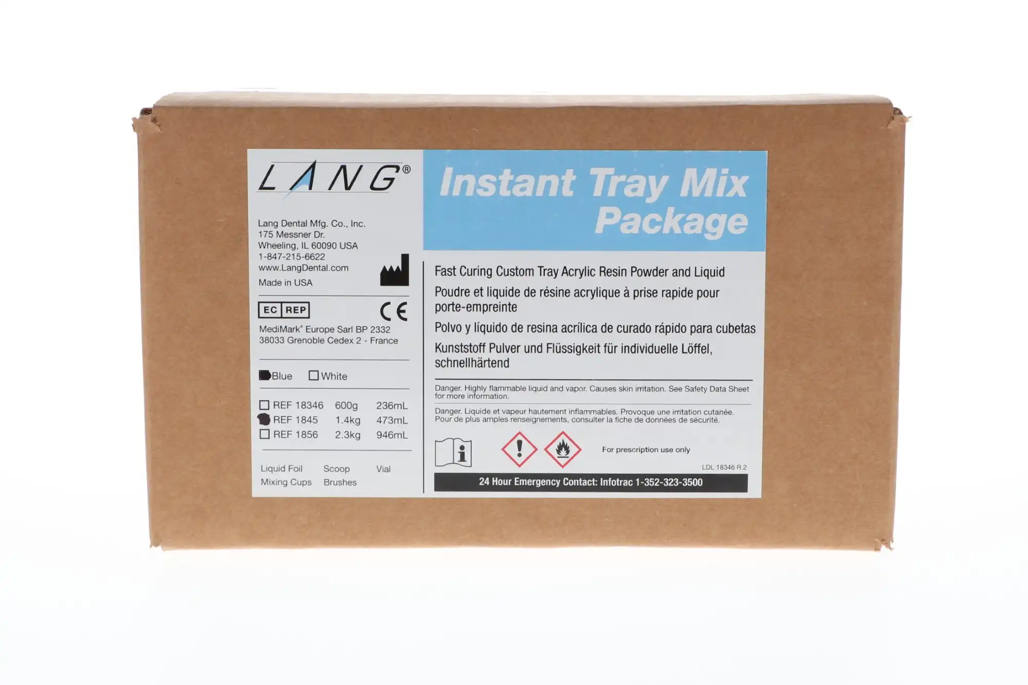 Lang Dental Instant Tray Mix, Standard P & L Pack, Blue, 1845BLU