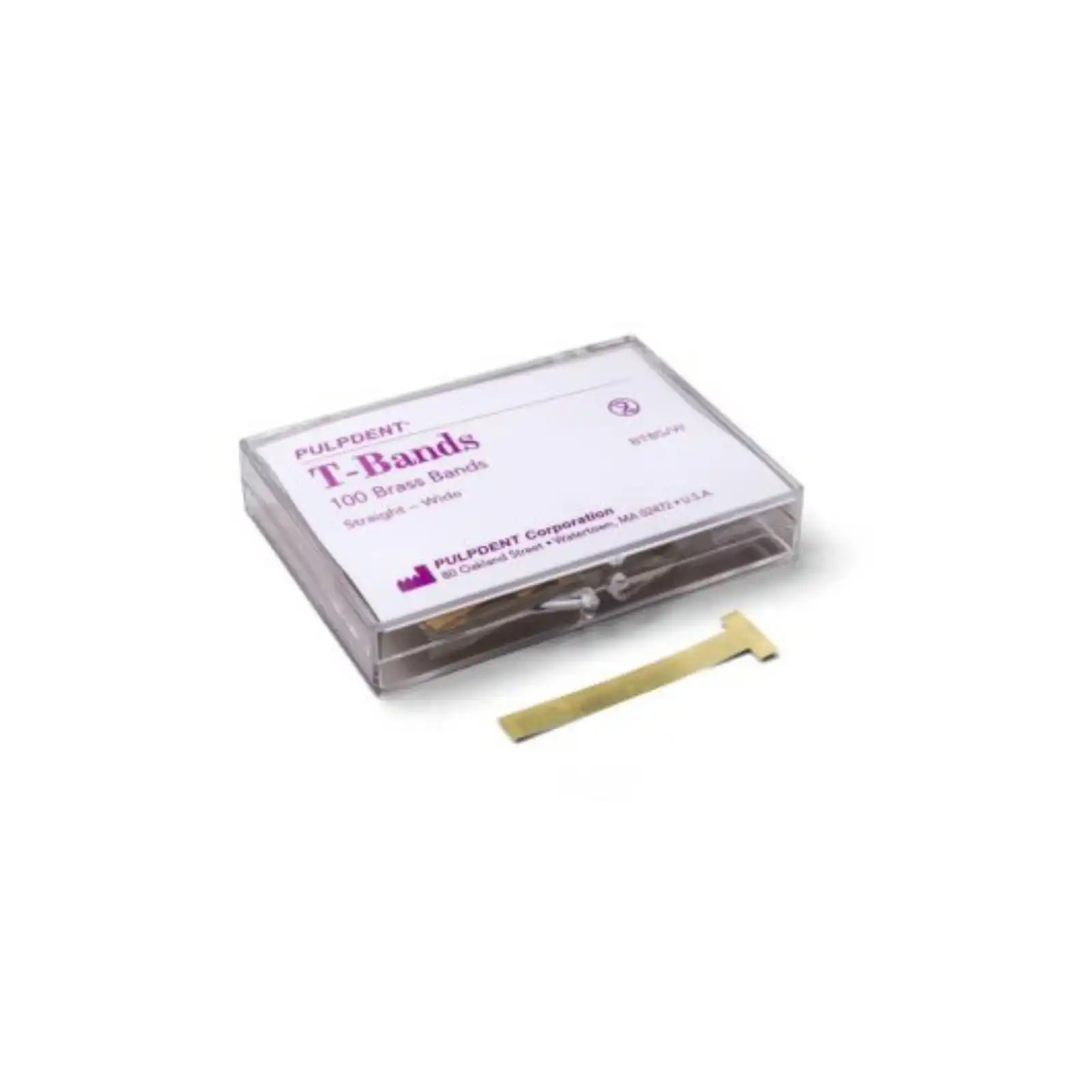 Pulpdent T-Bands, Curved, Wide, Stainless Steel, 0.002" (0.05 mm) Thick, 100/Box, BTSC/W