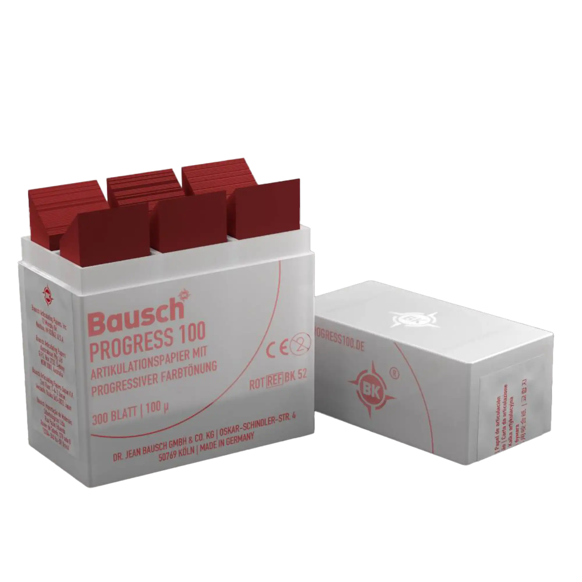 Bausch Progress 100 Articulating Paper Strips, 100 Microns, Red, Plastic Dispenser, 300 Strips, BK52