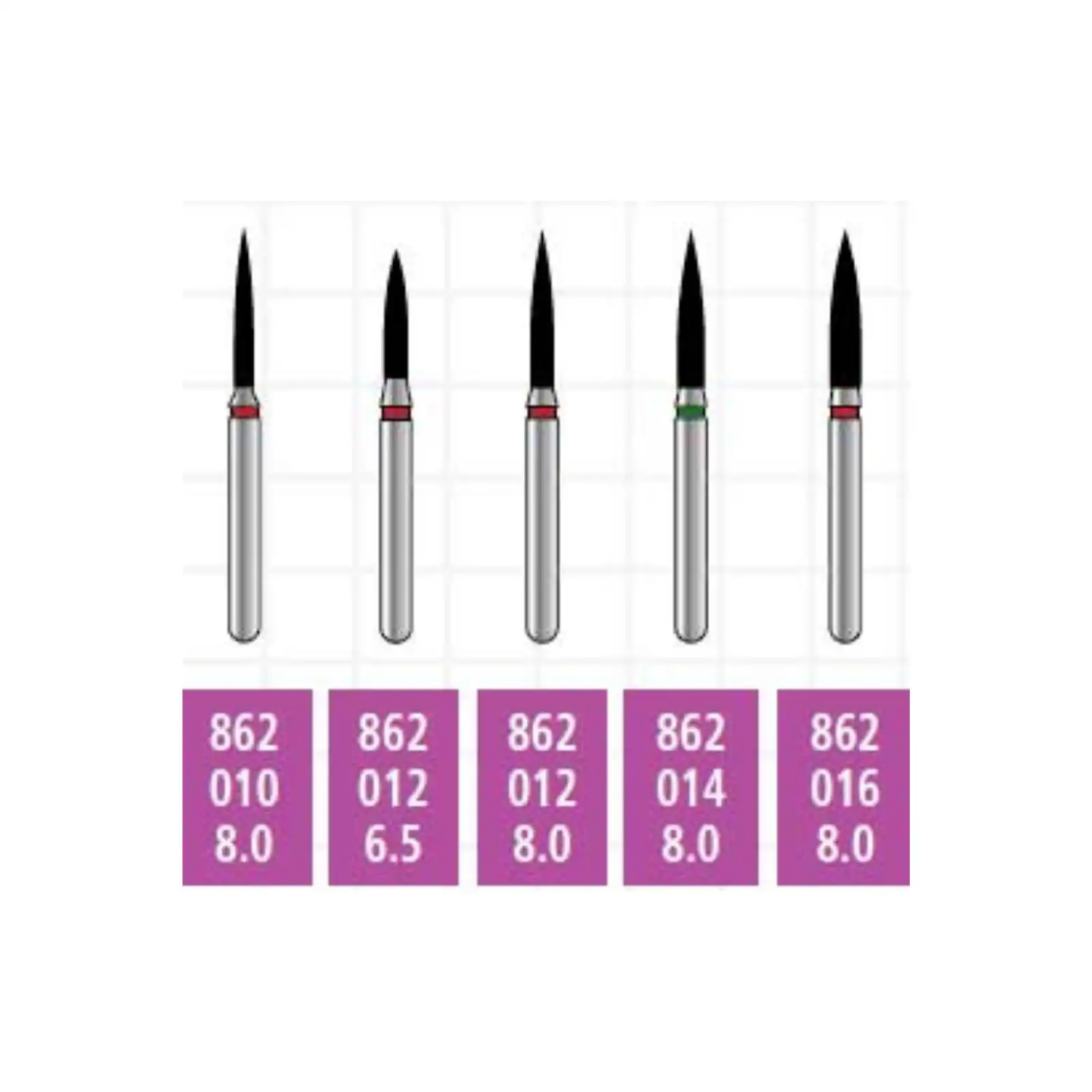 Alpen x1 Single-Use Diamond Bur, FG, Flame, #862-014C, Coarse, Green, 1.4 mm, 25/Pk, X862C014