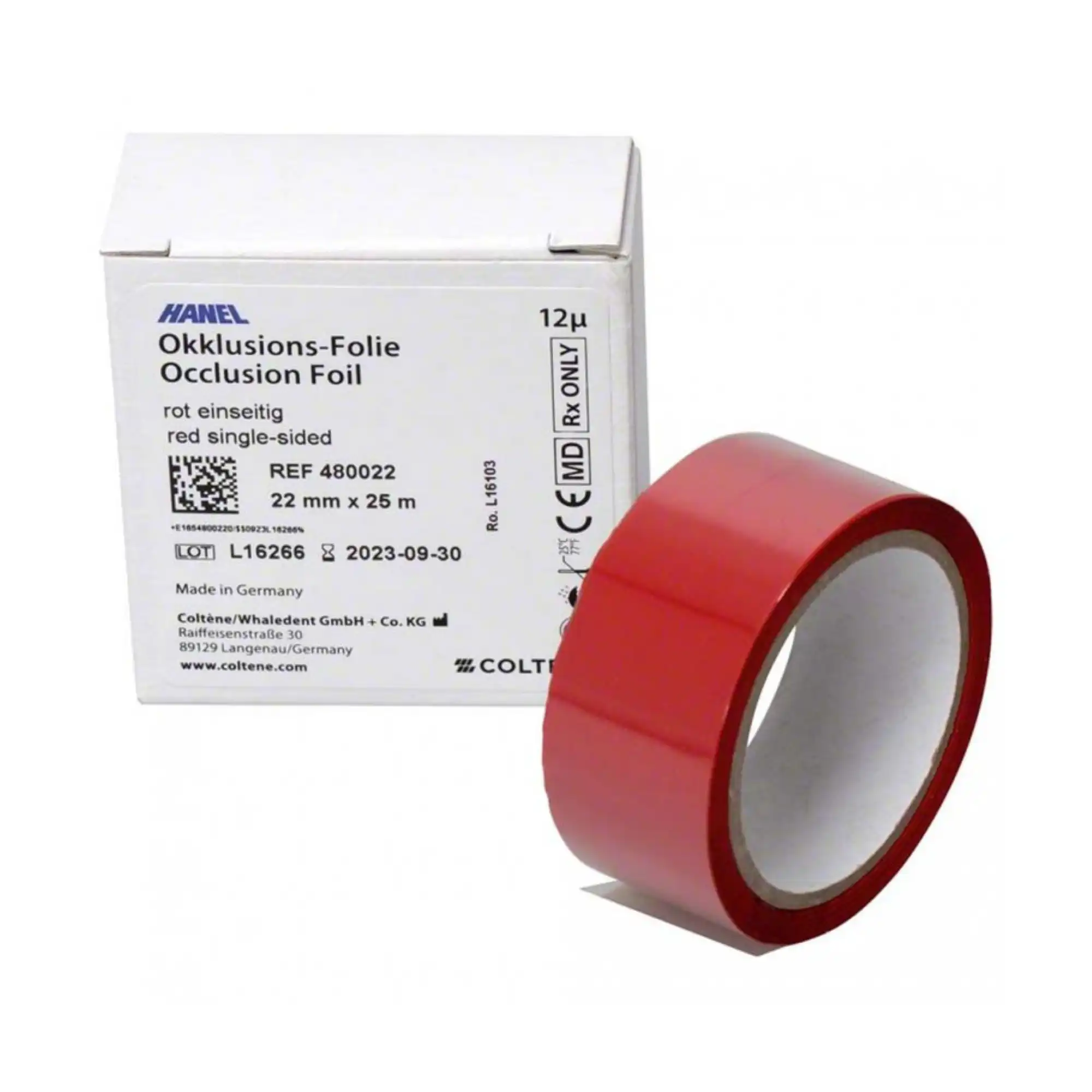 Hanel Occlusion Foil, Two-Sided Red, 12 Microns, 22 mm x 25 m Roll, 480042