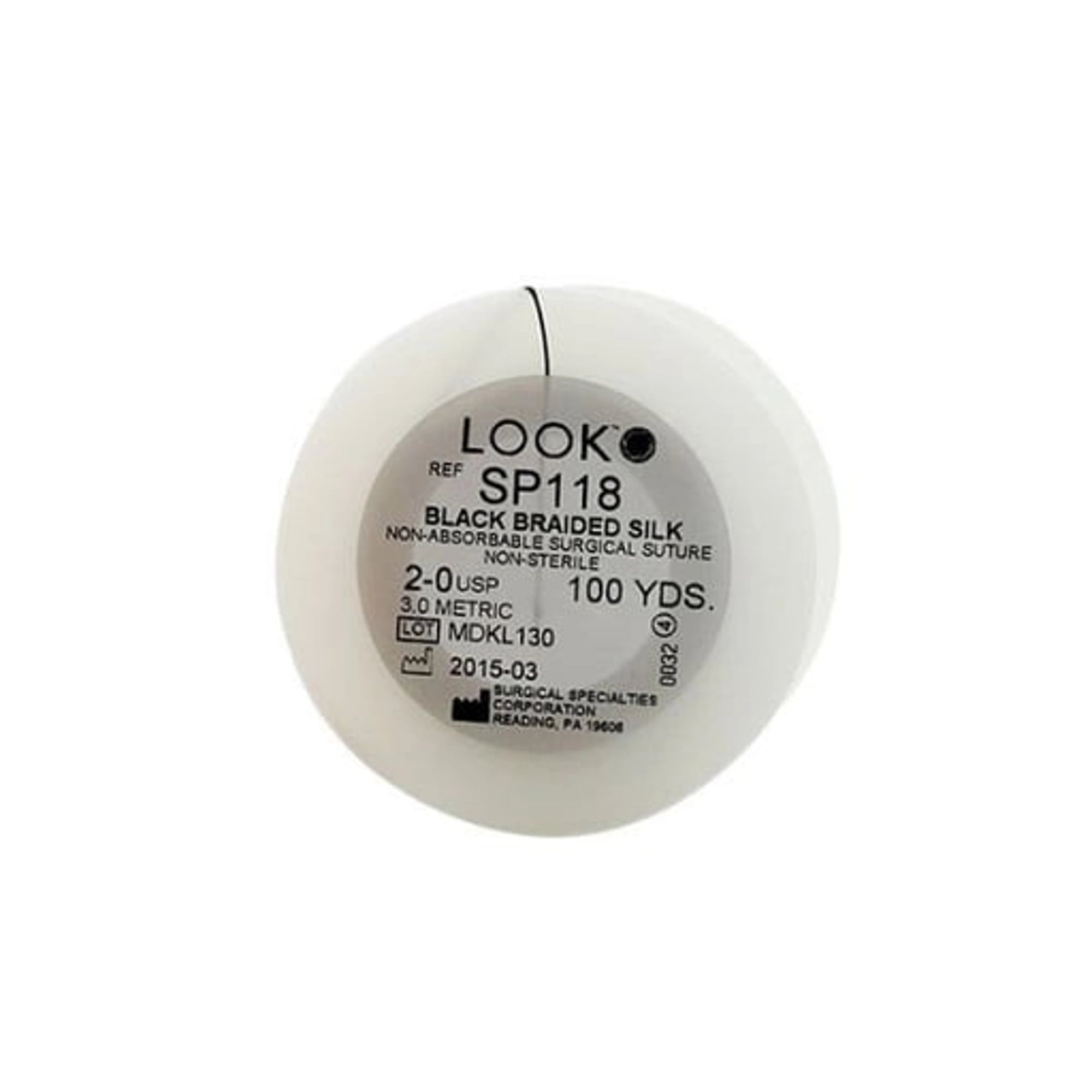 Look Silk Suture, Non-Sterile, Black Braided on Spools, 100 yds, # 2-0, 1/Pk, SP118