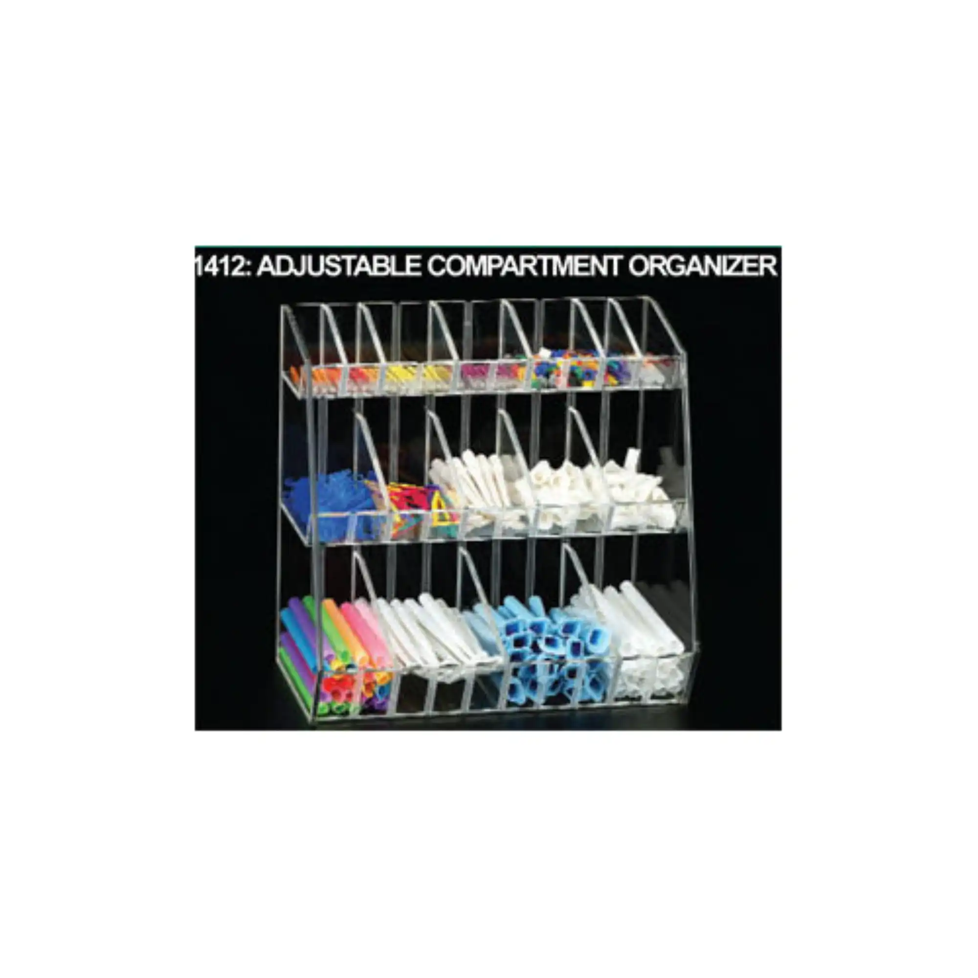 Plasdent Adjustable Compartment Organizer, Clear Acrylic, 14"W x 11-3/4"H x 7-1/4"D, Model 1412