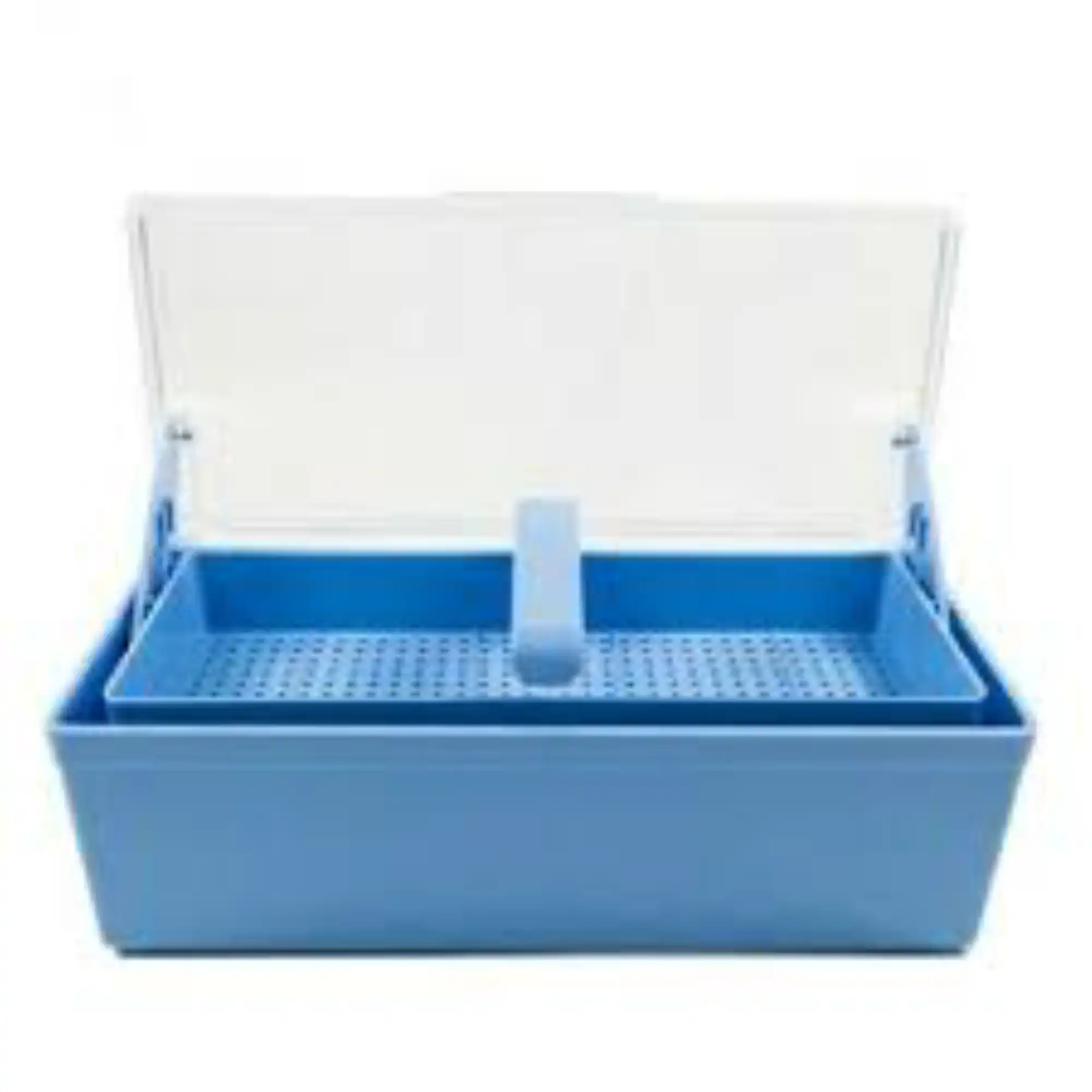Plasdent Germicide Tray, Blue with Clear Lid, 10-3/8" x 4" x 3-1/4", 208GST-2