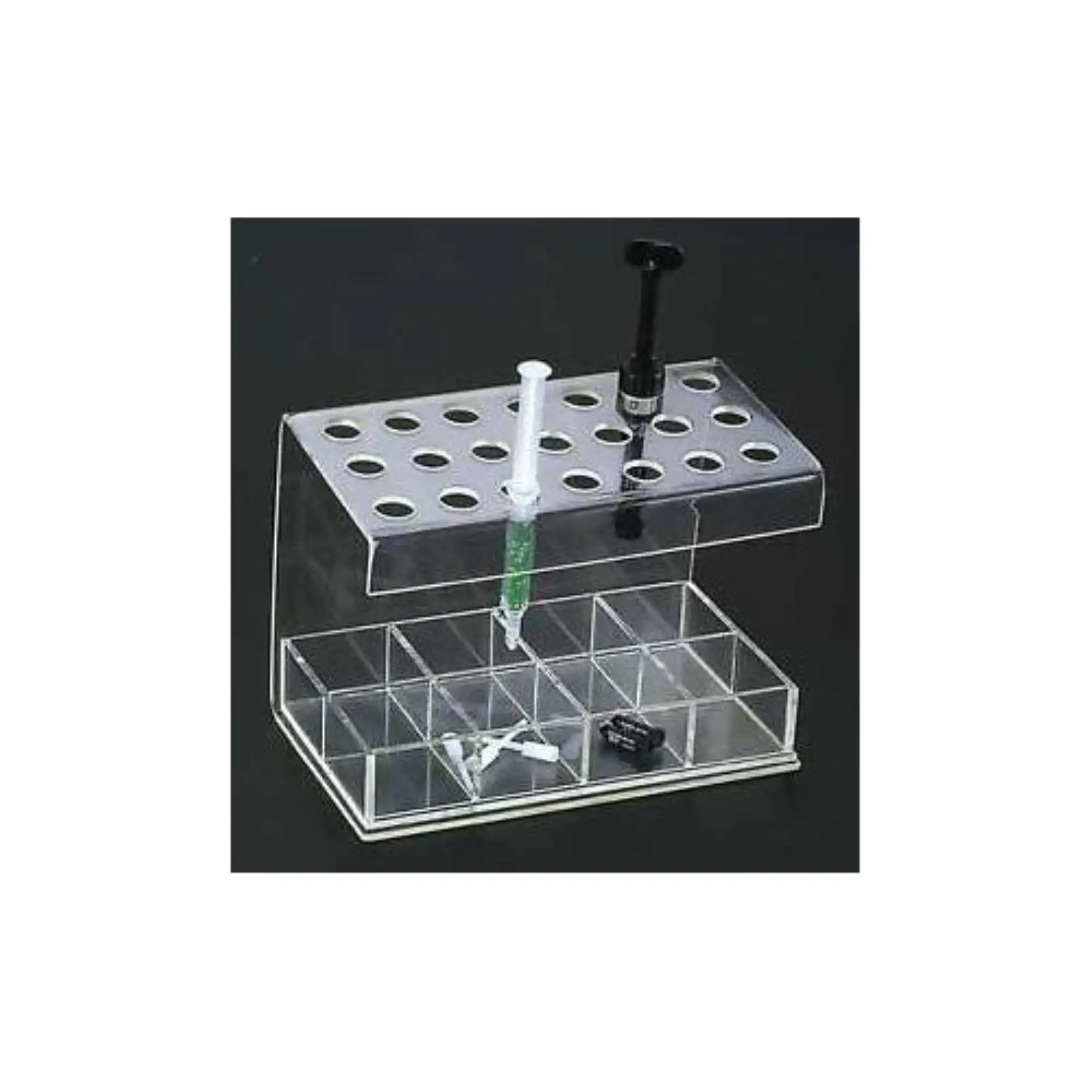 Plasdent Premium Composite Syringe Organizer, 21-Syringe Hold, Clear, 7-1/2"W x 5-1/2"H x 4-1/2"D, 1/Pk, 1402