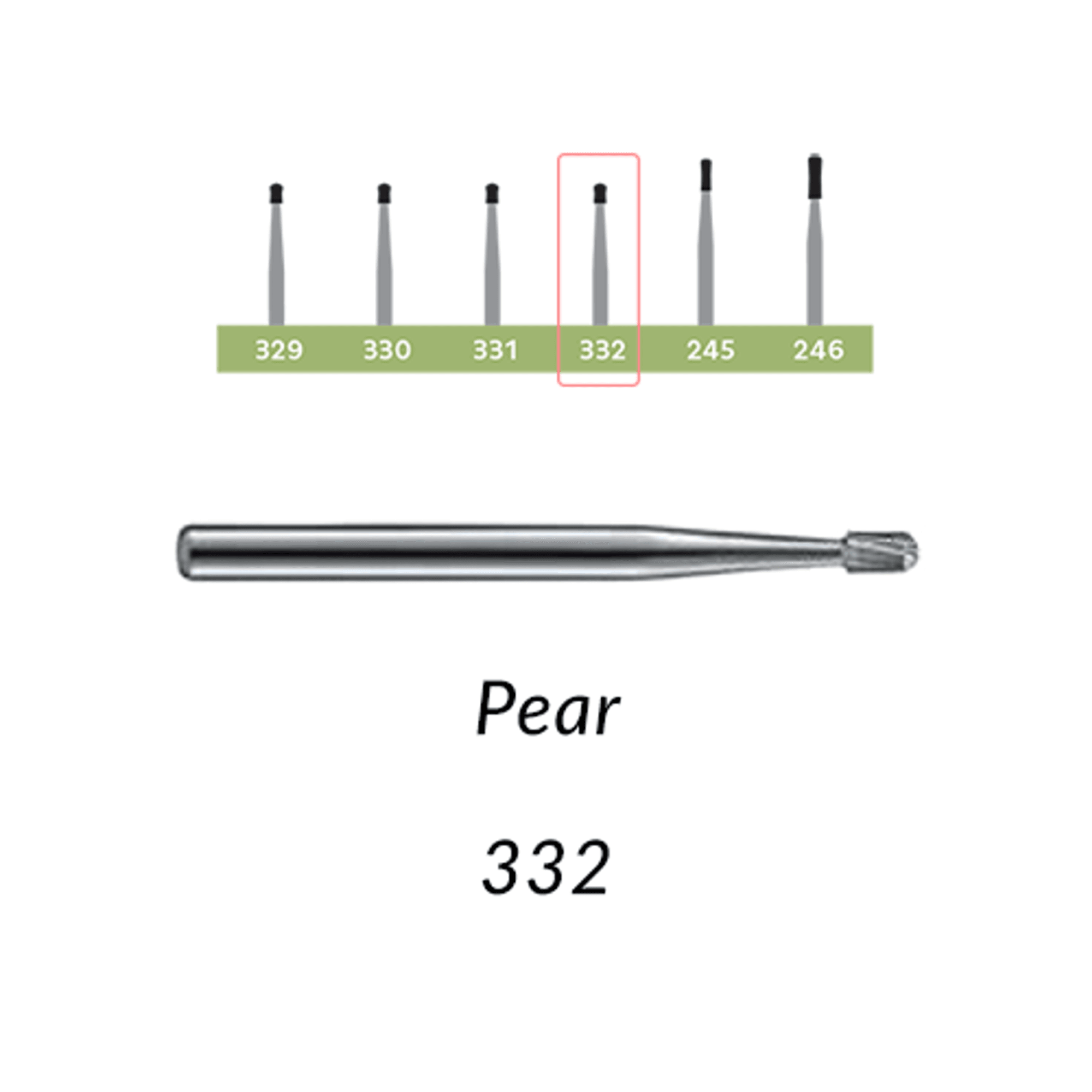SS White Standard Operative Carbide Burs, FG, Pear, #332, 5/Pk