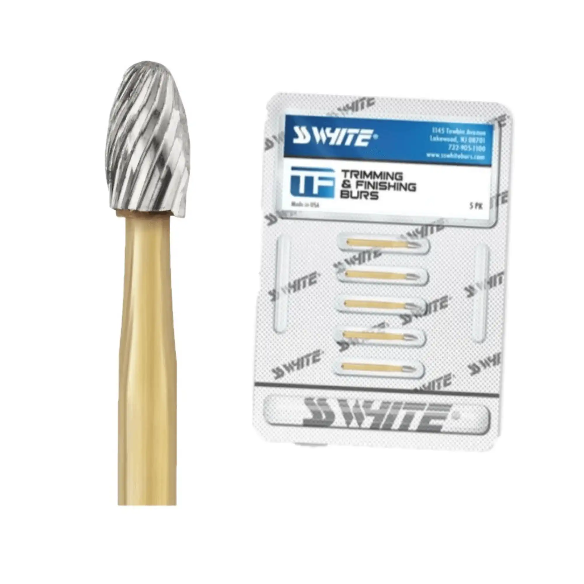 SS White 12-Blade Trimming & Finishing Carbide Burs, FG, Football, #8379G, 10/Pk