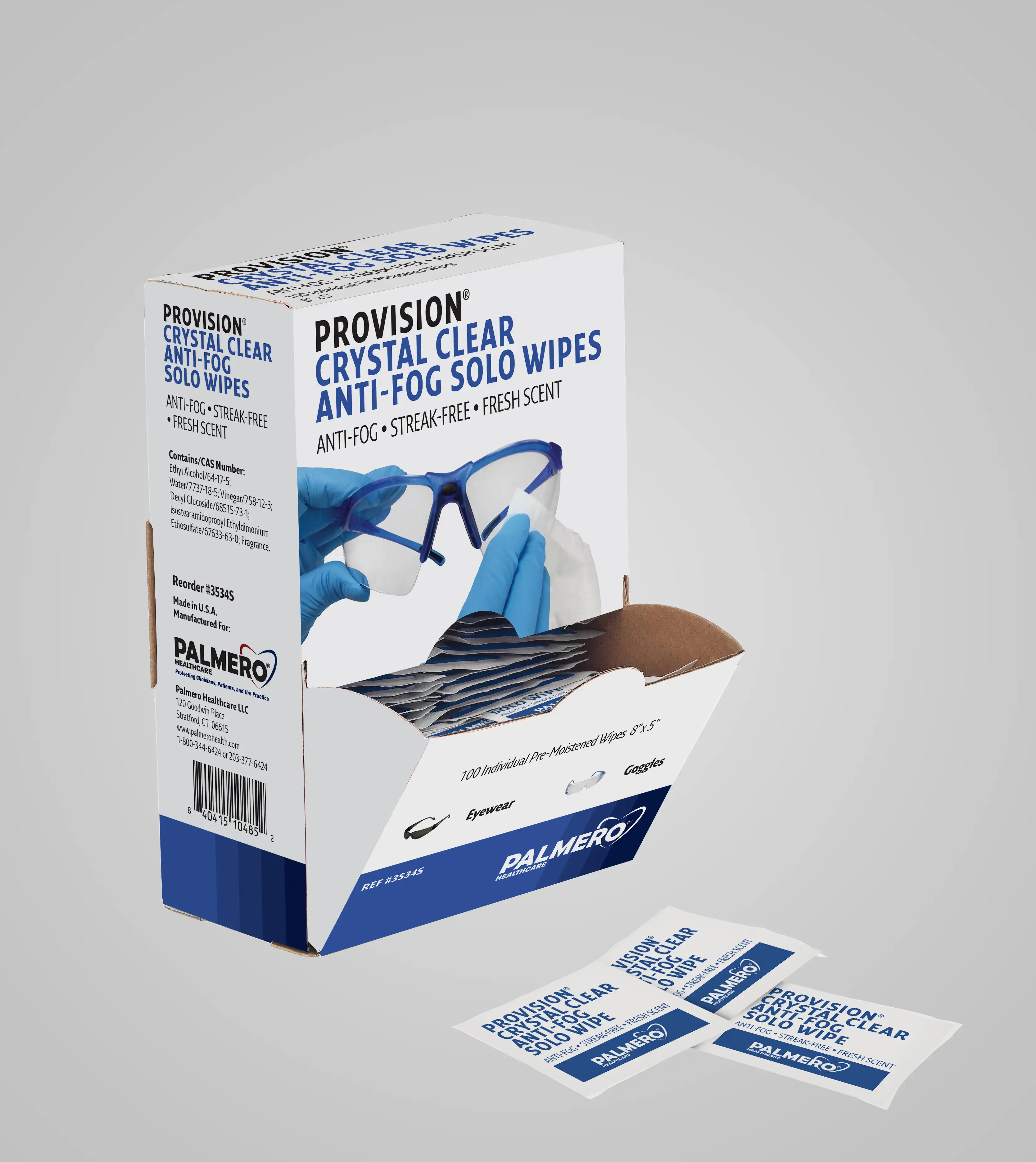 ProVision Crystal Clear Anti-Fog Solo Wipes, 5" x 8", 160/Carton