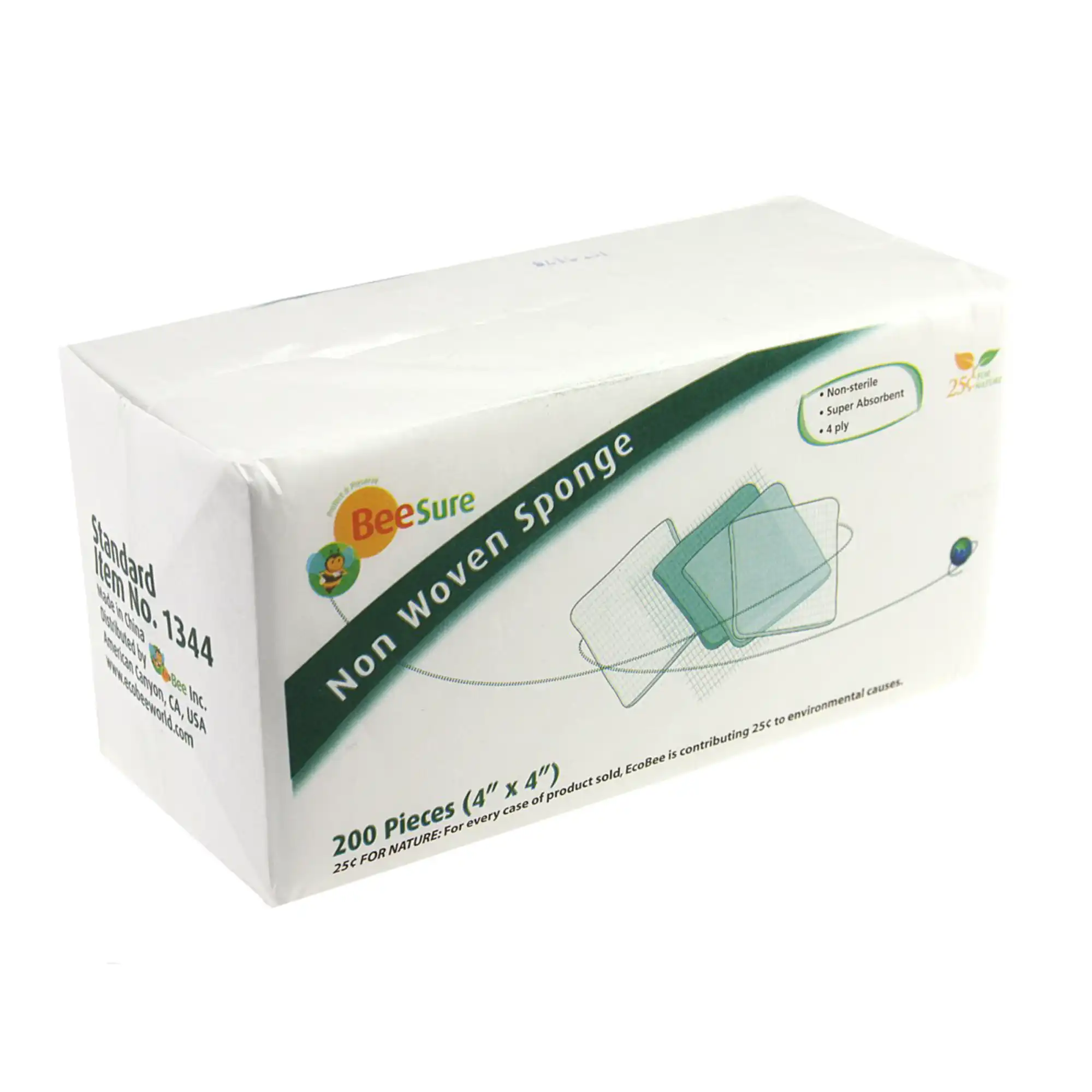 BeeSure Non-Woven Sponge NS 4x4, 4-Ply Rayon/Polyester, Non-Sterile, 2000/Case, BE1344