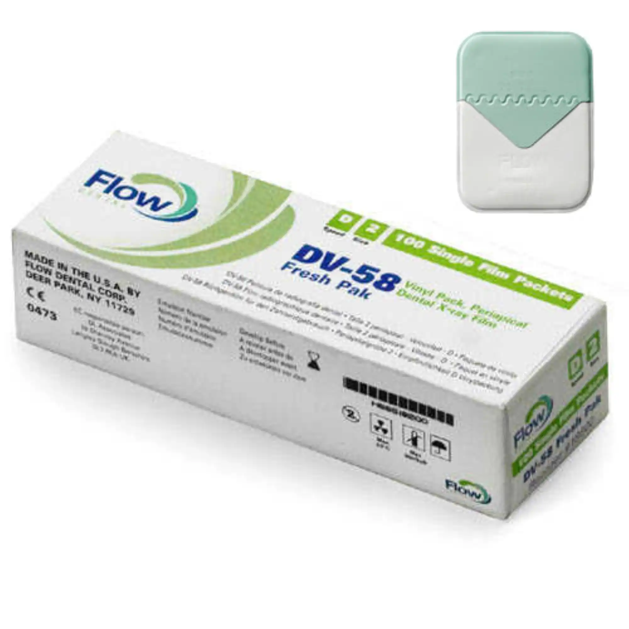 Flow X-Ray DV-58 Fresh Pak Dental X-Ray Film, Size 2, Adult, 100/Box, 18600