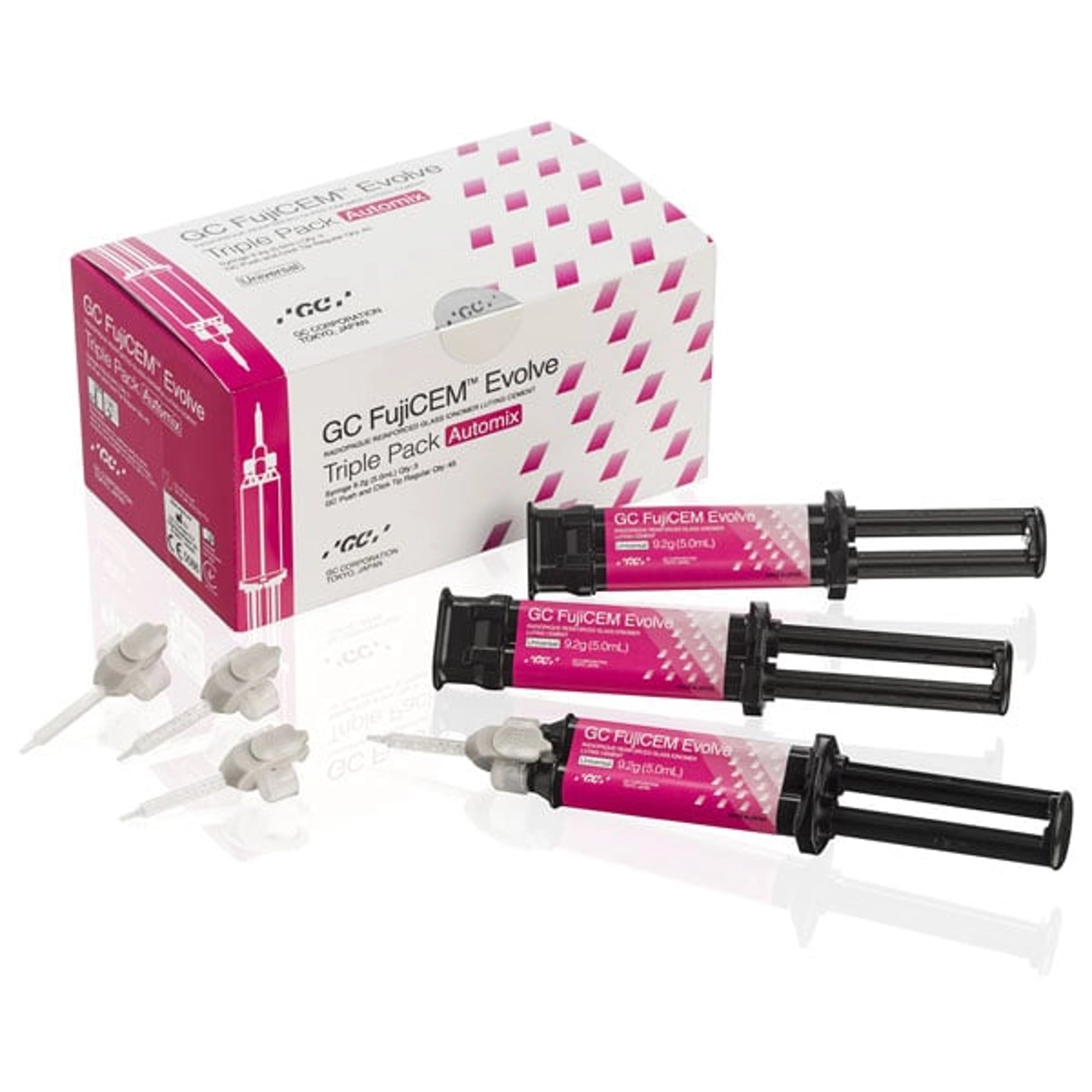 FujiCEM Evolve Universal Luting Cement, Automix Triple Pack, 9.2 g Syringes, 3/Pk, with 45 Mixing Tips