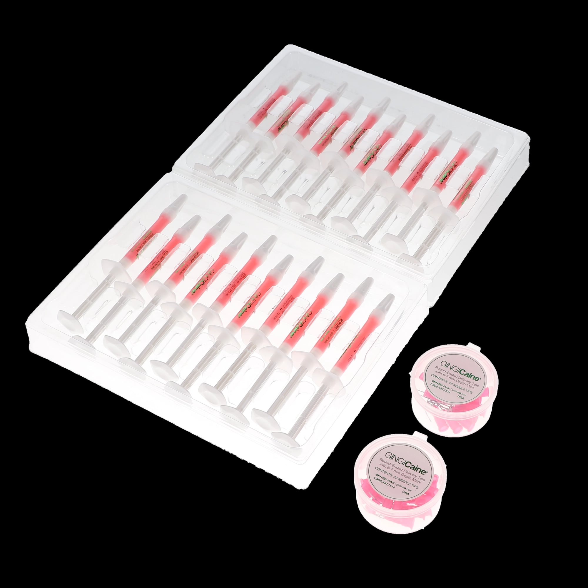 Gingicaine Topical Anesthetic Syringe Kit, 1.2 mL, Strawberry, 20 Syringes with 40 Micro Dispensing Tips
