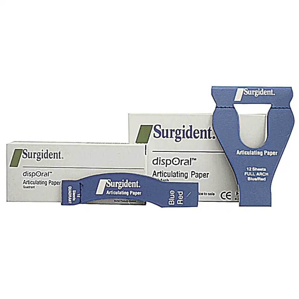 Surgident dispOral Horseshoe Articulating Paper, Red/Blue, 72 Microns, 6 Books of 12 Sheets per Box, 50099120