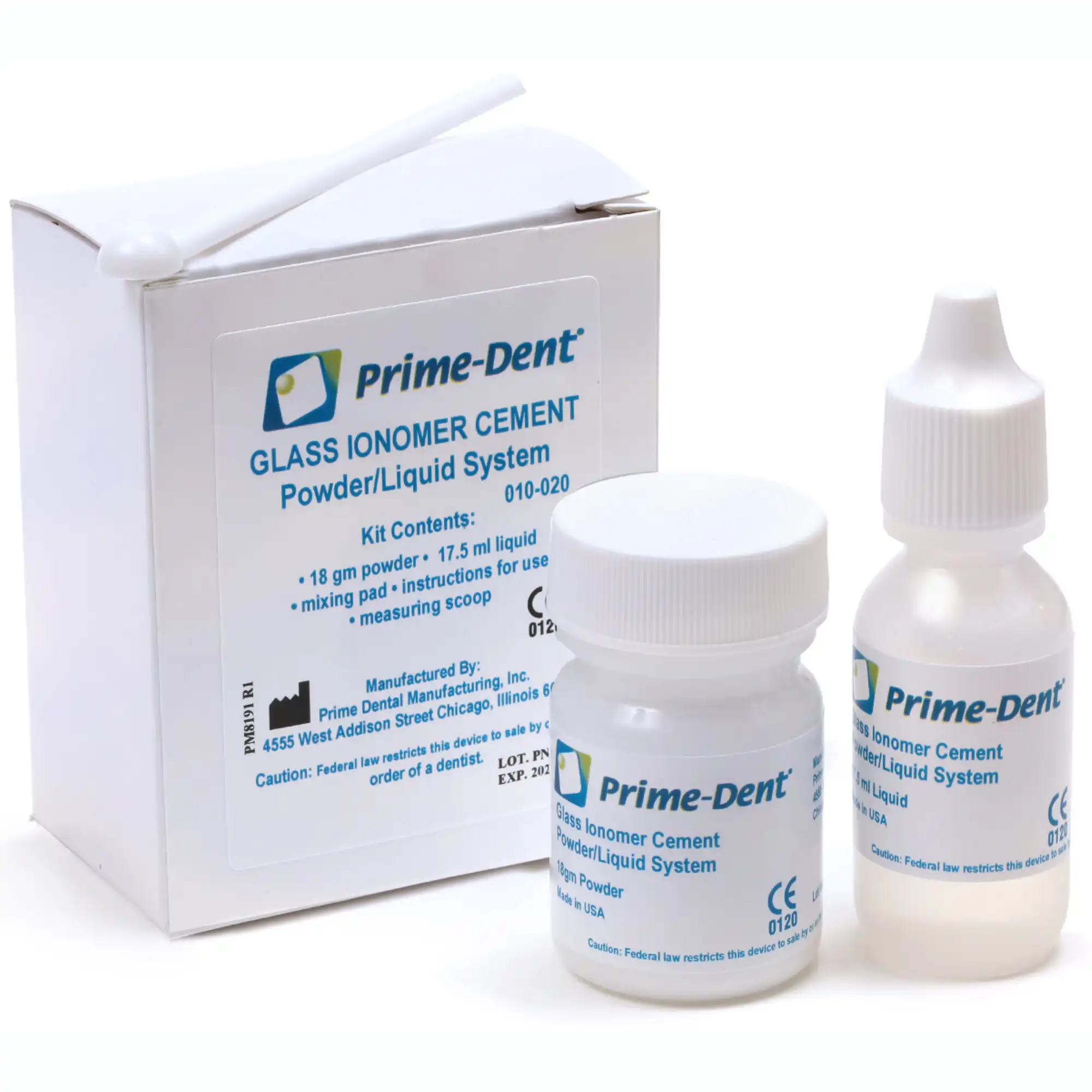 Prime-Dent Glass Ionomer Cement Kit, Powder and Liquid System, 18 g Powder / 17.5 mL Liquid, 1 Kit (010-020)