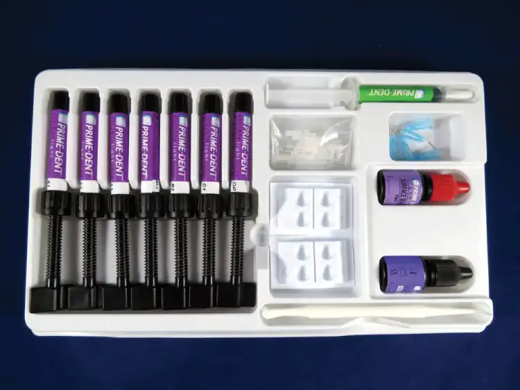 Prime-Dent Hybrid Resin-Based Composite, Visible Light Cure, 4 Syringe Kit, 4.5 g, Universal Viscosity, Assorted Shades (A1, A2, A3, A3.5), 4/Pk
