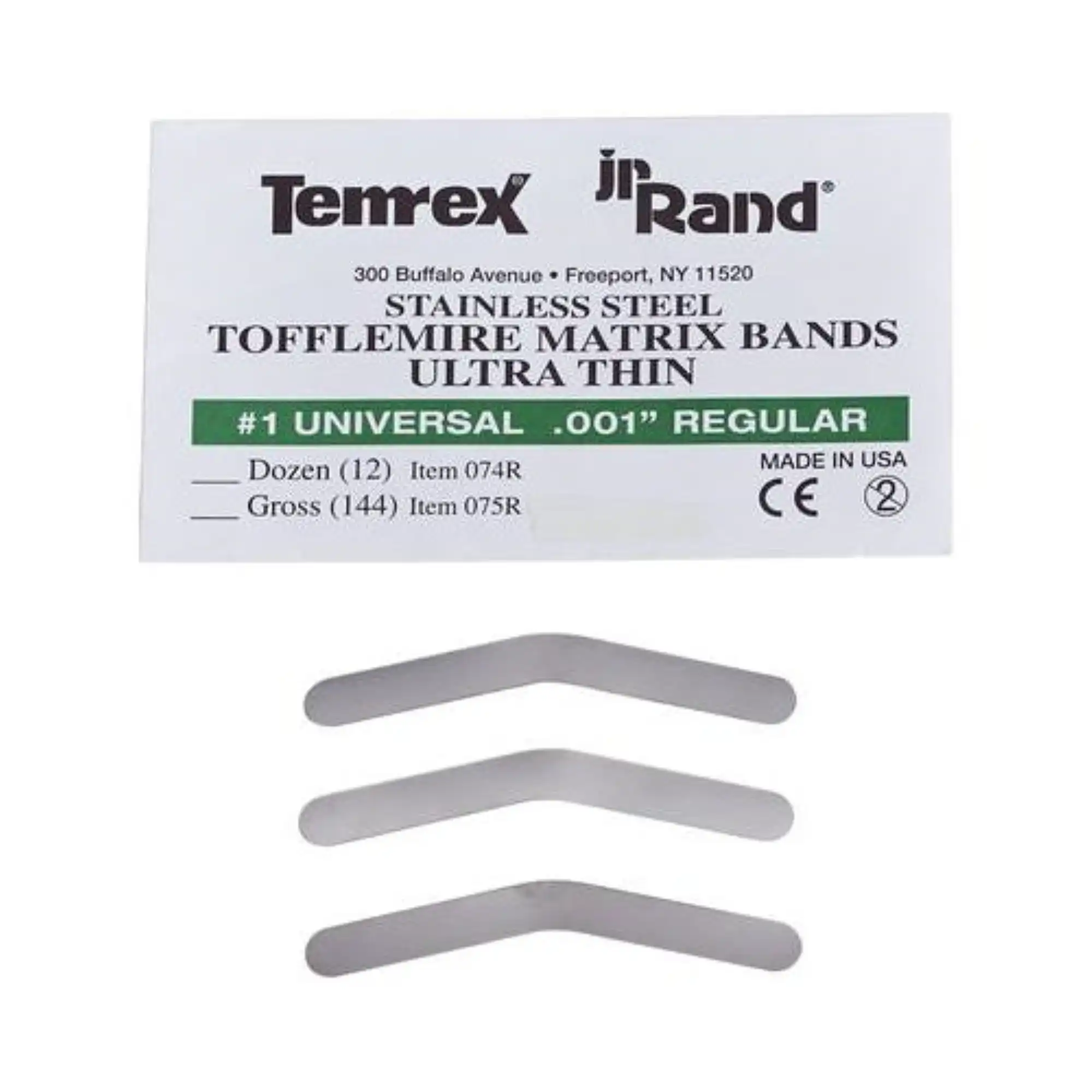 Temrex JR Rand Tofflemire Type #1 Adult Universal Matrix Band, .001 Gauge Ultra Thin Stainless Steel, 01KEZKNQ2S07W6ZCH2CVP9TT63