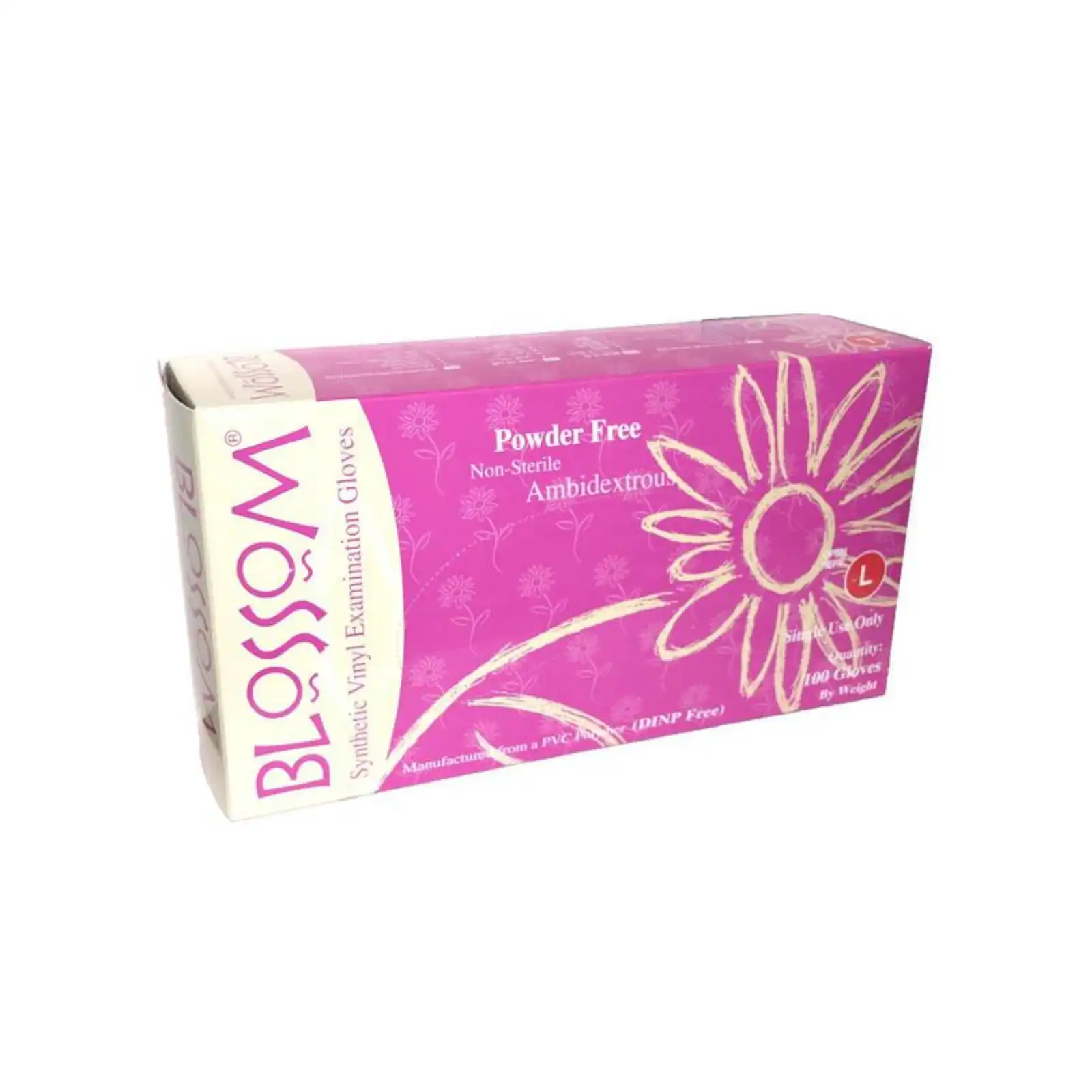 Blossom PF Synthetic/Vinyl Examination Gloves, Powder Free, Latex Free, Non-Sterile, Medium, 100/Box