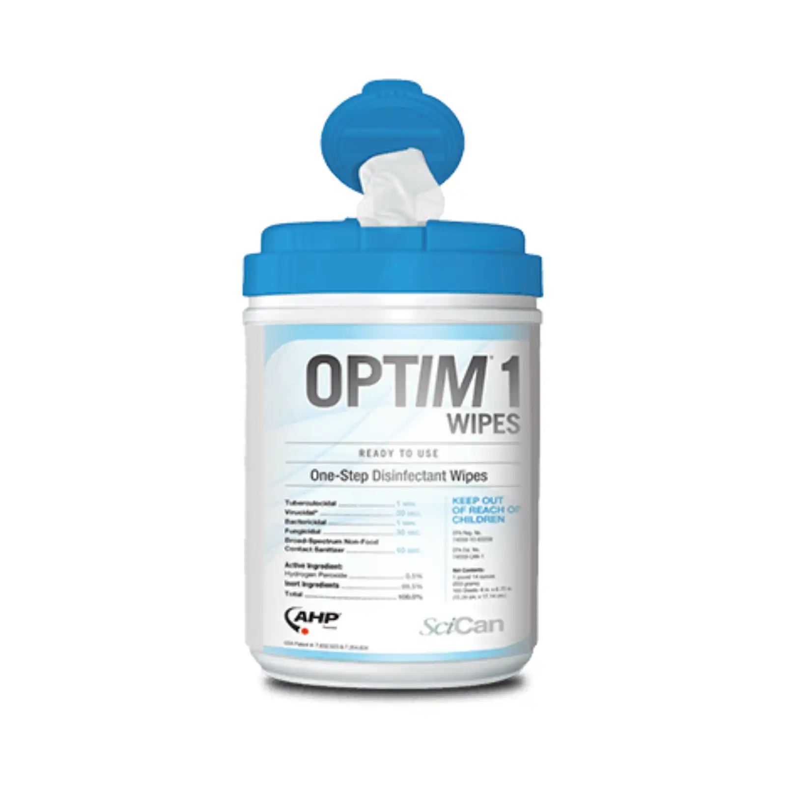 Optim 1 One-Step Disinfectant Wipes, Pre-Saturated, RTU, 6" x 7", 160 Sheets/Canister, OPT1-W12
