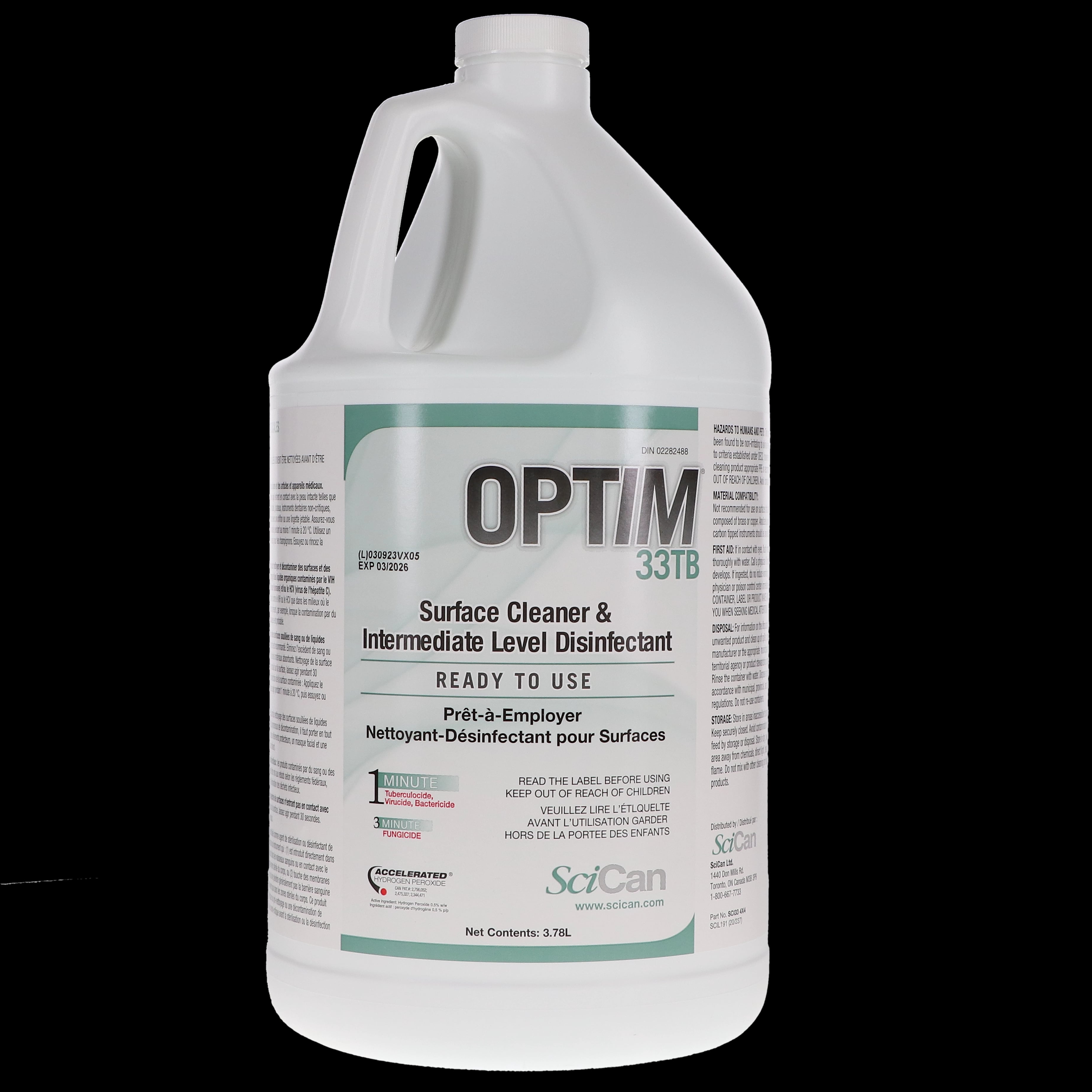 Optim 33TB Disinfectant Liquid, 4 L Bottle, Unscented, 4/Pk