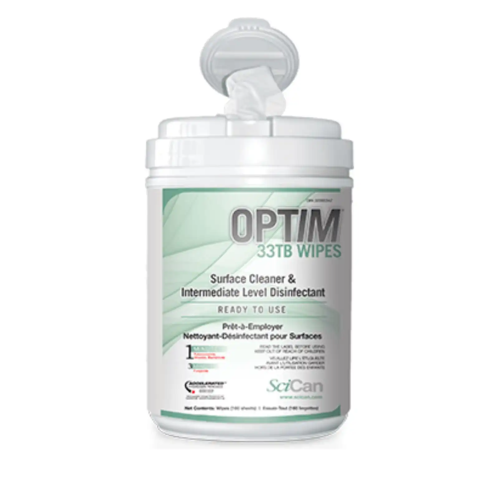 Optim 33TB Disinfectant Cleaner Wipes, 6" x 7", 160/Canister, Opt33-W12