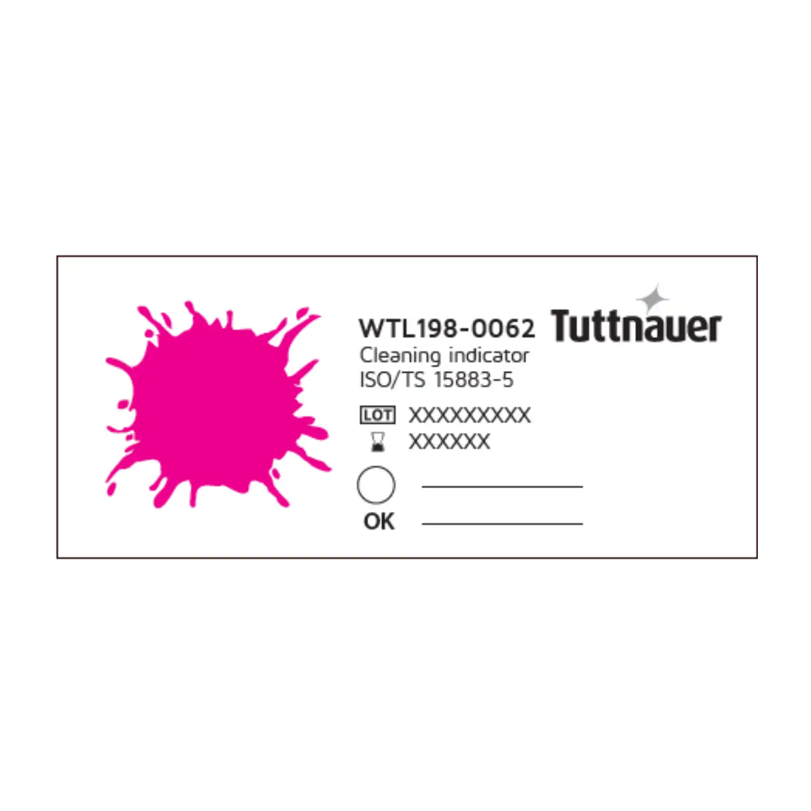 Tuttnauer Washer Cleaning Indicator, High Level, 70 mm x 30 mm, 200/Bag, WTL198-0062