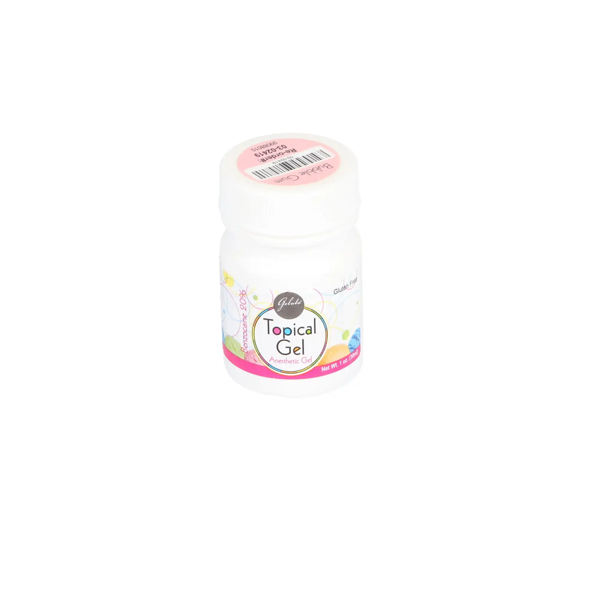 Gelato Topical Anesthetic Gel, 20% Benzocaine, Bubble Gum, 1 oz/Bottle, 1/Pk, 03-02419
