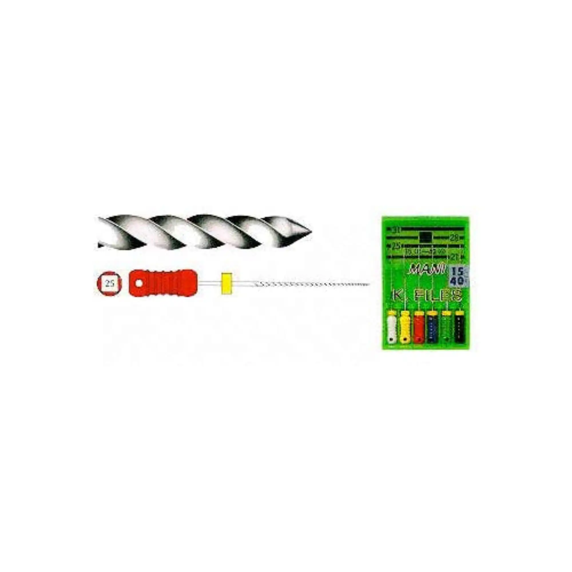 Mani K-File, Stainless Steel, 28 mm, ISO Size 20, Yellow, 6/Pk, MK2820