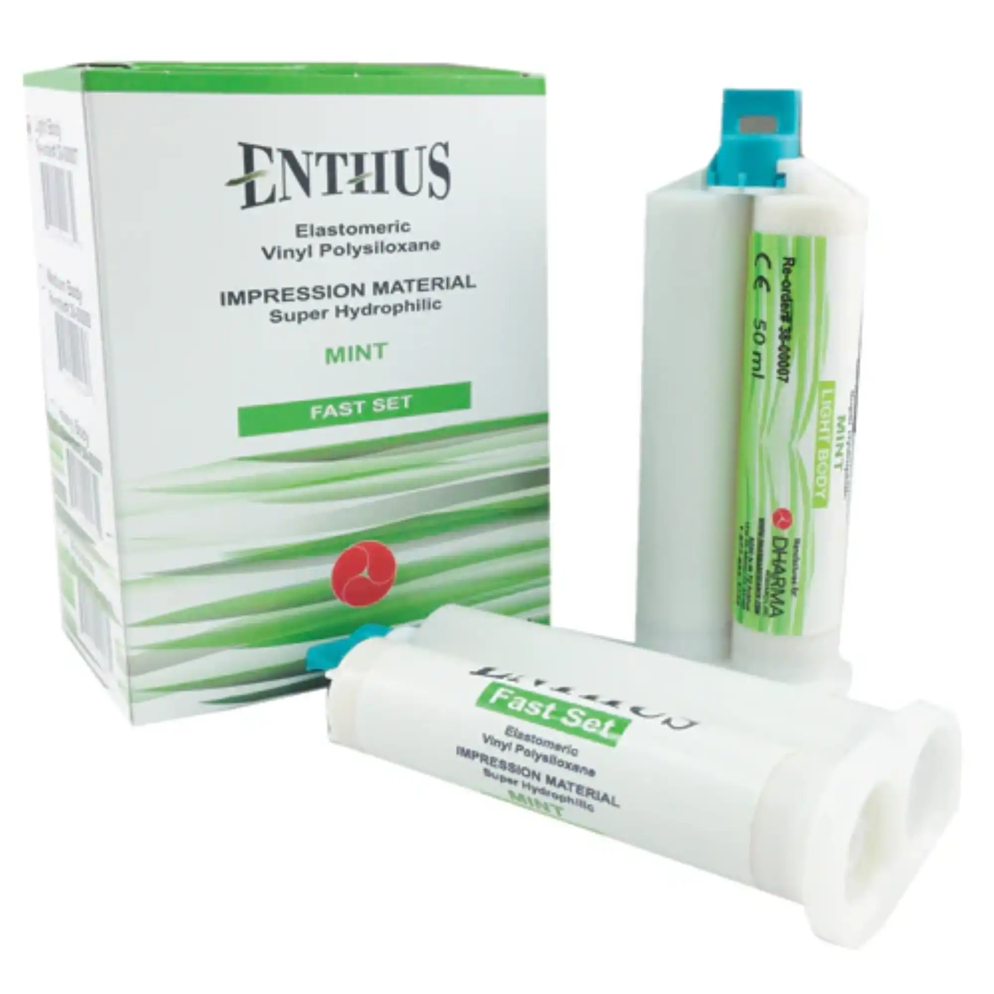 Enthus VPS Light Body Fast Set Vinyl Polysiloxane Impression Material, Spearmint, 4 x 50 mL Cartridges, 38-00007
