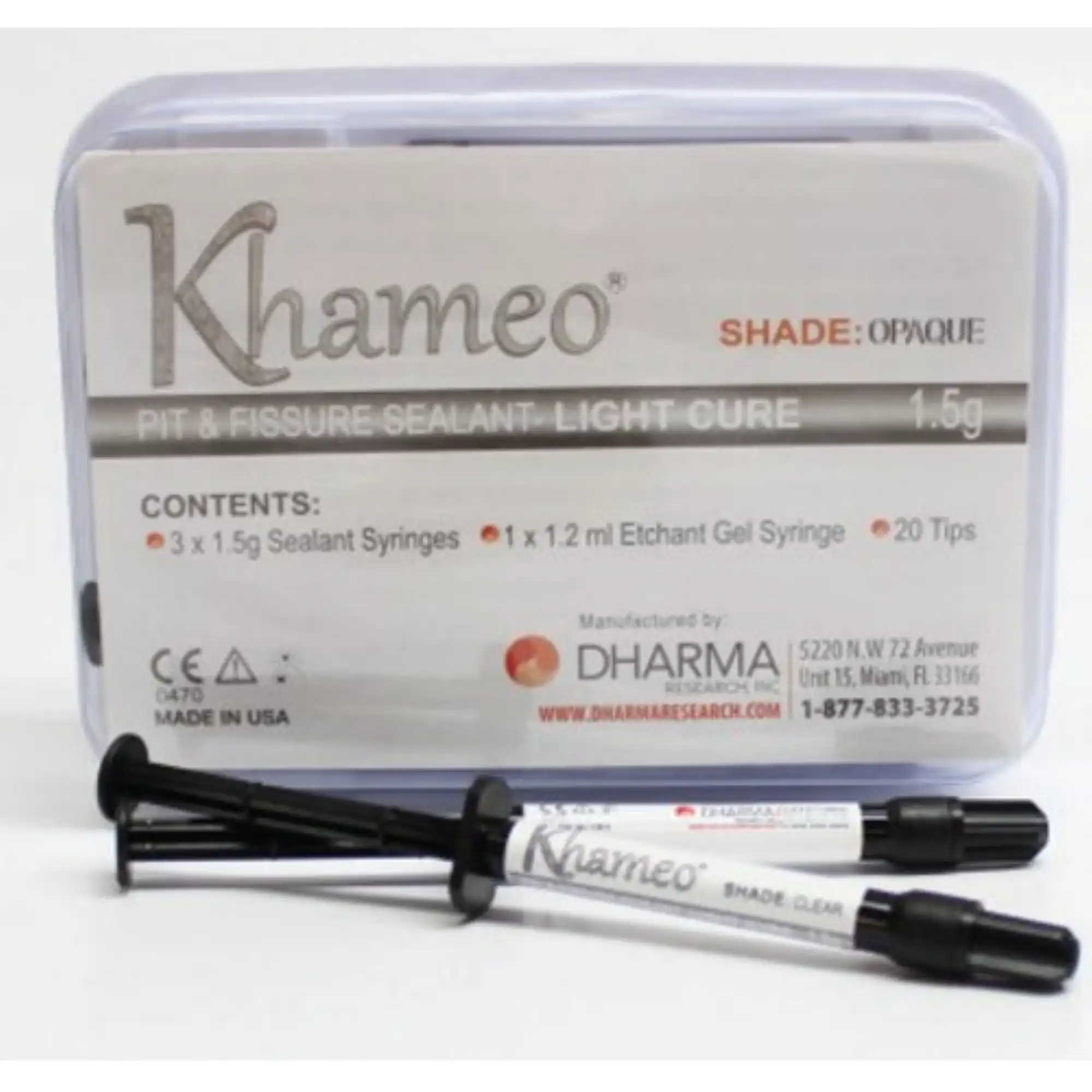 Dharma Research Khameo Pit & Fissure Sealant Kit, Light-Cure, Opaque, BPA-Free, 3 x 1.5g Syringes with Etchant and 20 Applicator Tips