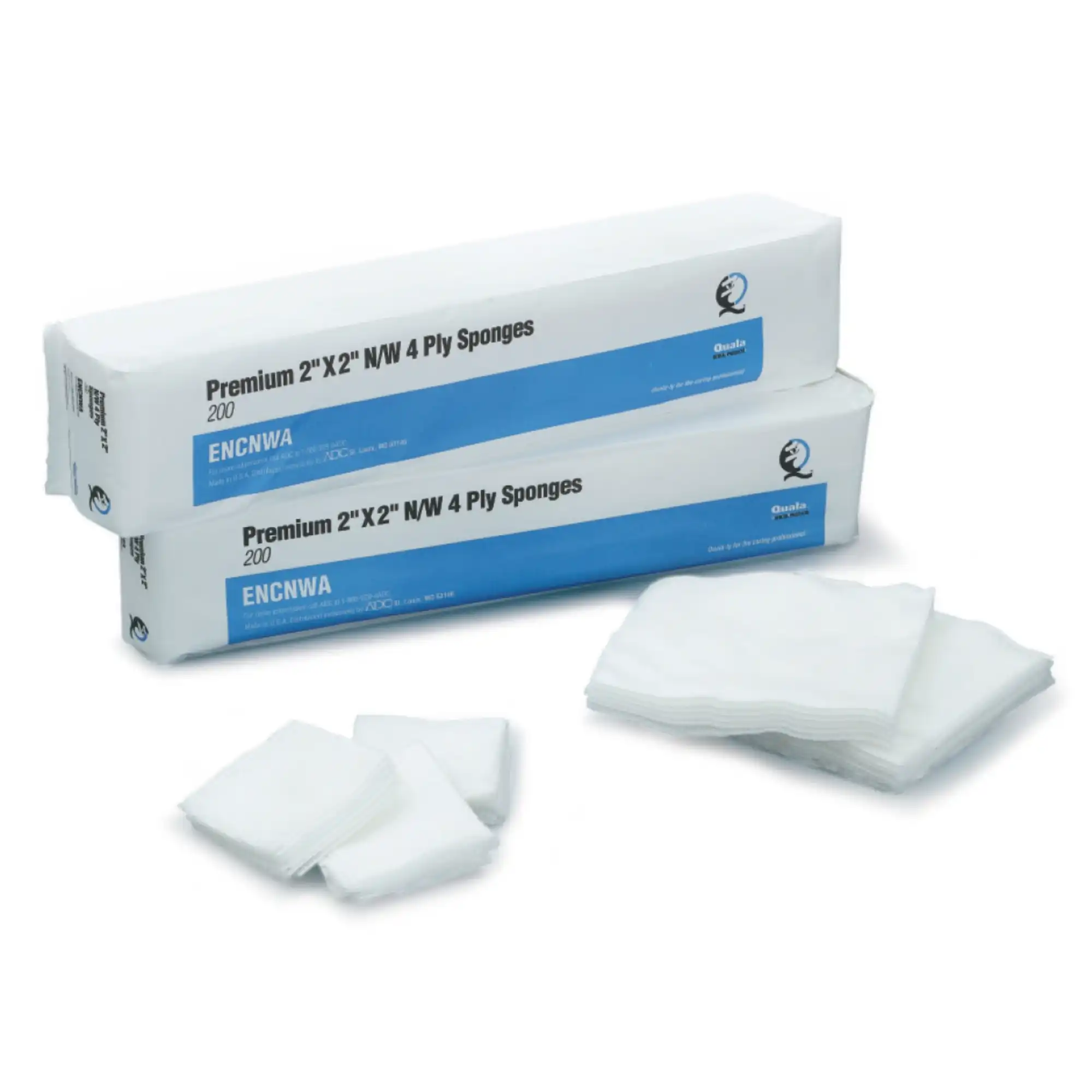 Quala Non-Woven Sponges, 2" x 2", 4-Ply, Non-Sterile, Rayon/Polyester Blend, 5000/Case