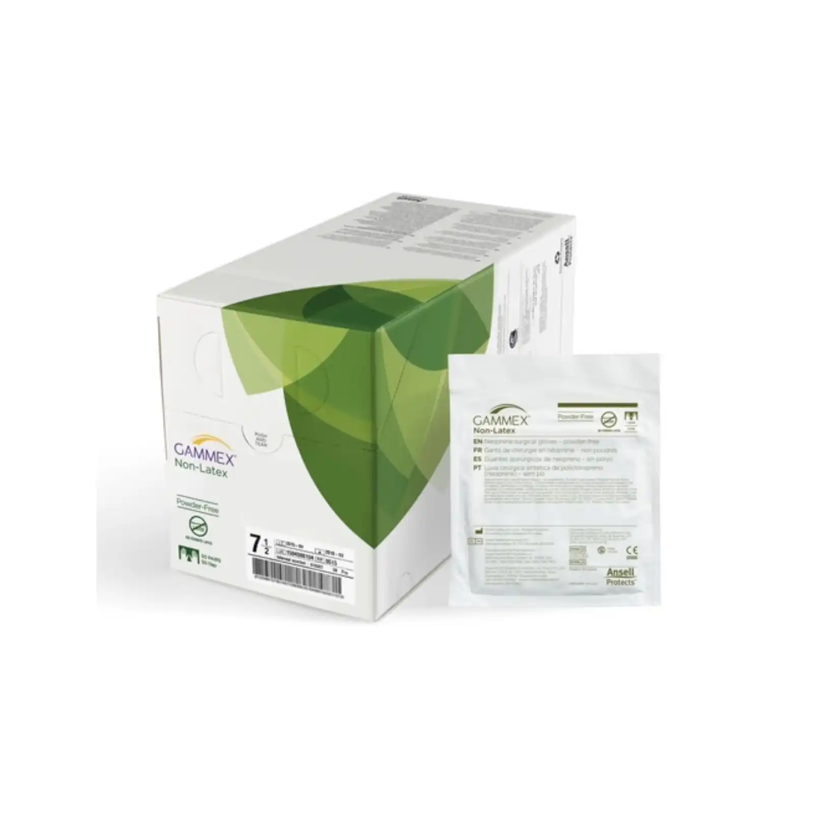 Gammex Non-Latex Neoprene Surgical Gloves, Sterile, Powder-Free, Size 7.0, Green, 50 Pairs/Box, 4 Boxes/Case, 8514