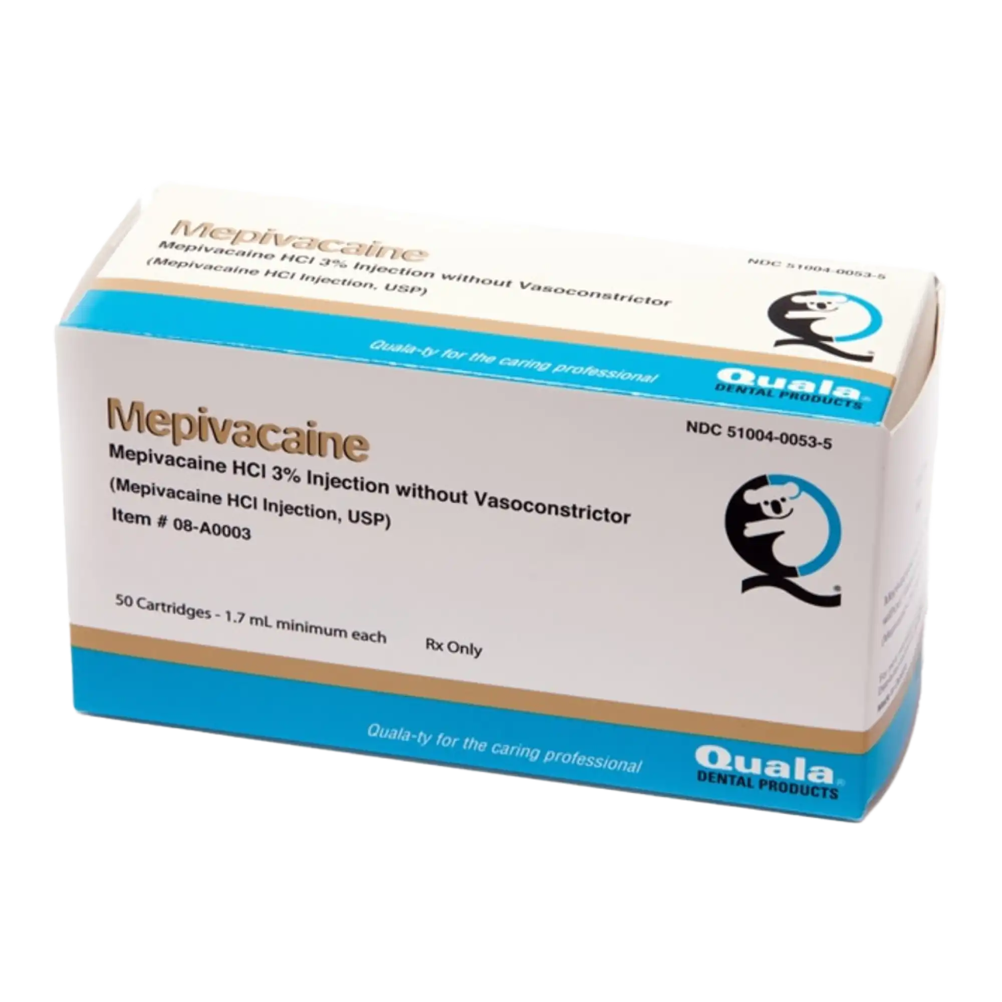 Quala Mepivacaine HCl 3% Injection USP without Vasoconstrictor, 1.7 mL Dental Cartridges, 50/Box
