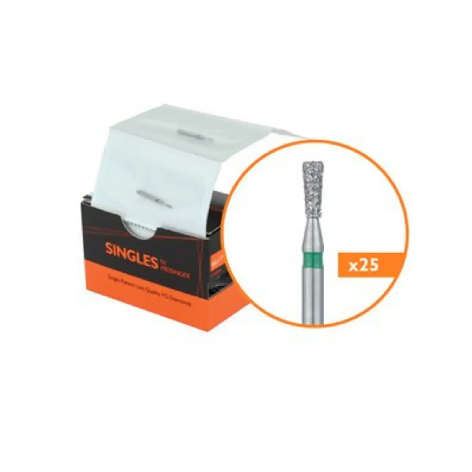 Meisinger Singles Disposable Diamond Bur, FG, Round Edge Cylinder, #0614.8F, 1.4 mm, Fine, Red, 25/Pk