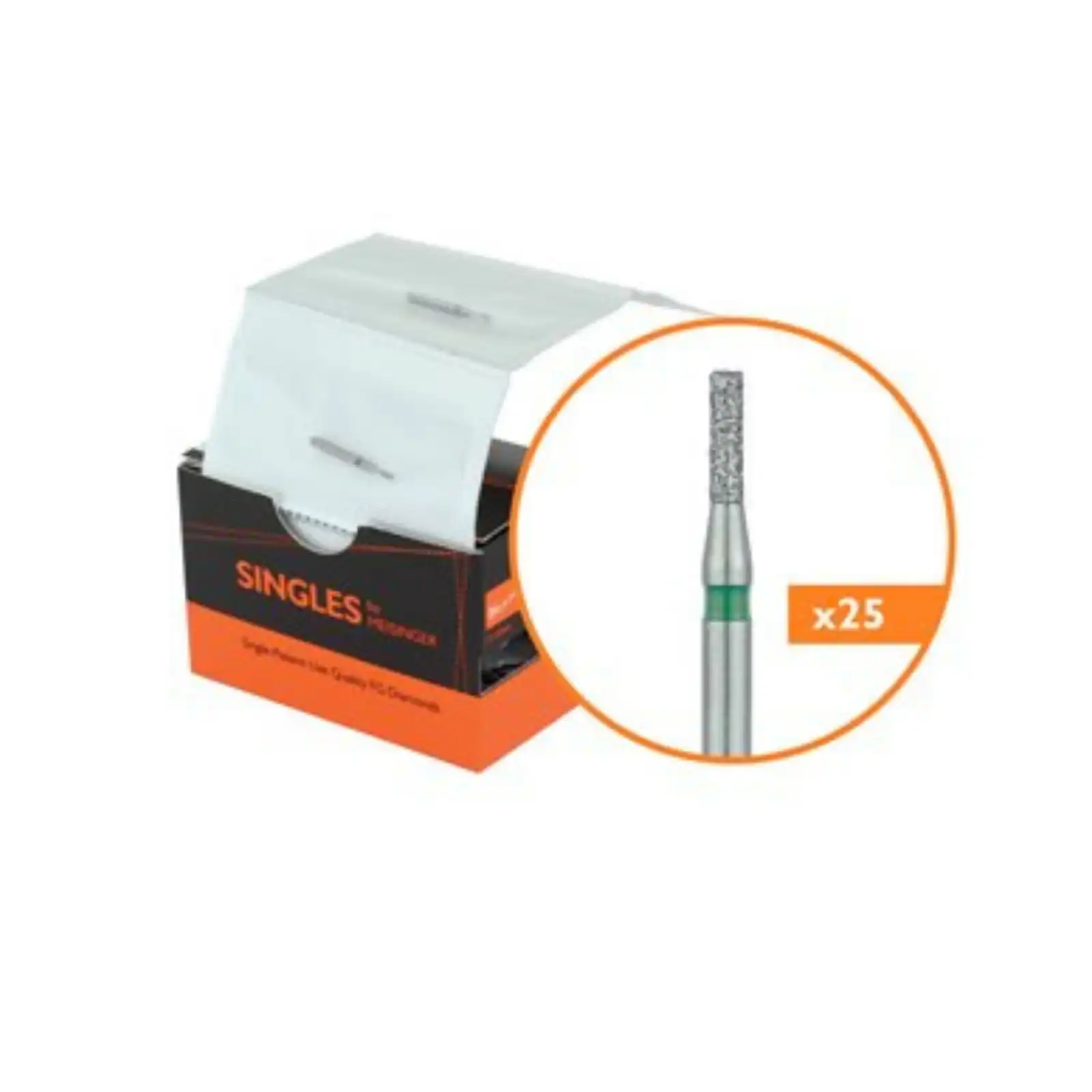 Meisinger Single-Use Sterile Diamond Burs, FGSS, Cylinder Flat End, #0710CS, 1.0 mm, Coarse, Green, 25/Pk