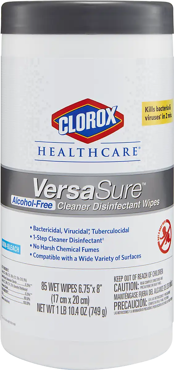Clorox Healthcare VersaSure Alcohol-Free Cleaner Disinfectant Wipes, 6.75" x 8", 85/Canister, 31757