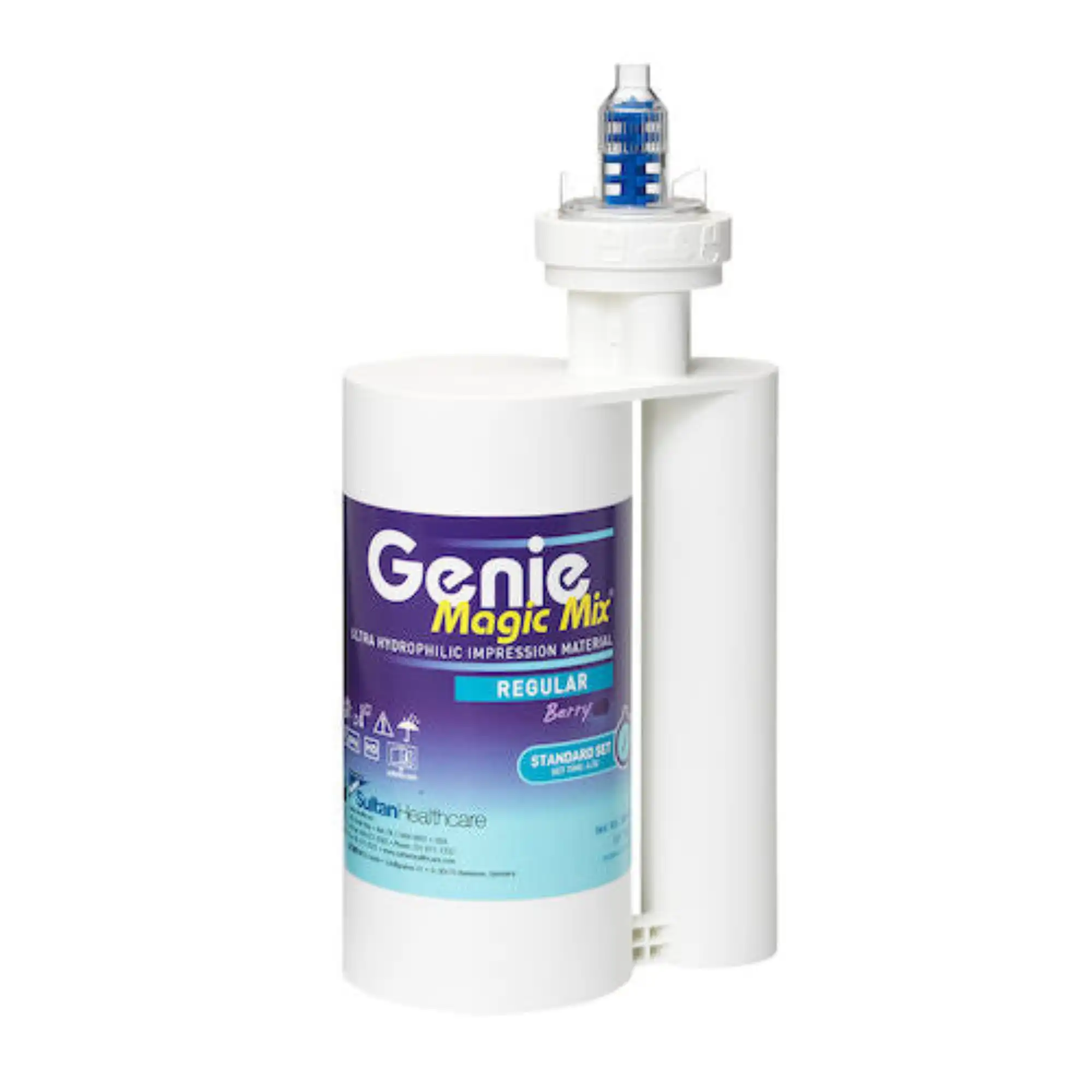 Sultan Genie Magic Mix VPS Impression Material, Regular Body, Standard Set (4:30), Berry Flavor, Blue, 380 mL Cartridge with 10 Mixing Tips, #78805