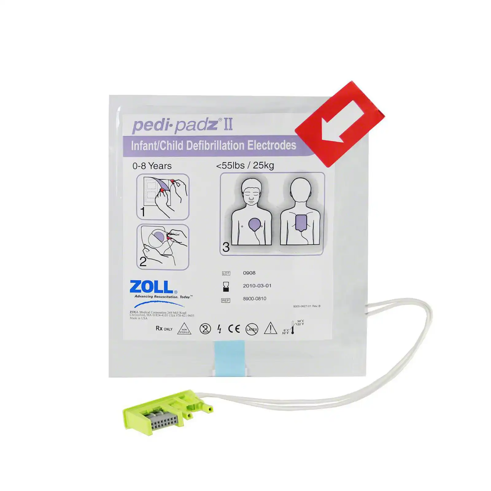 Zoll Pedi-padz II Pediatric Defibrillation Electrodes, Anterior/Posterior, Pre-Connected, 1 Pair