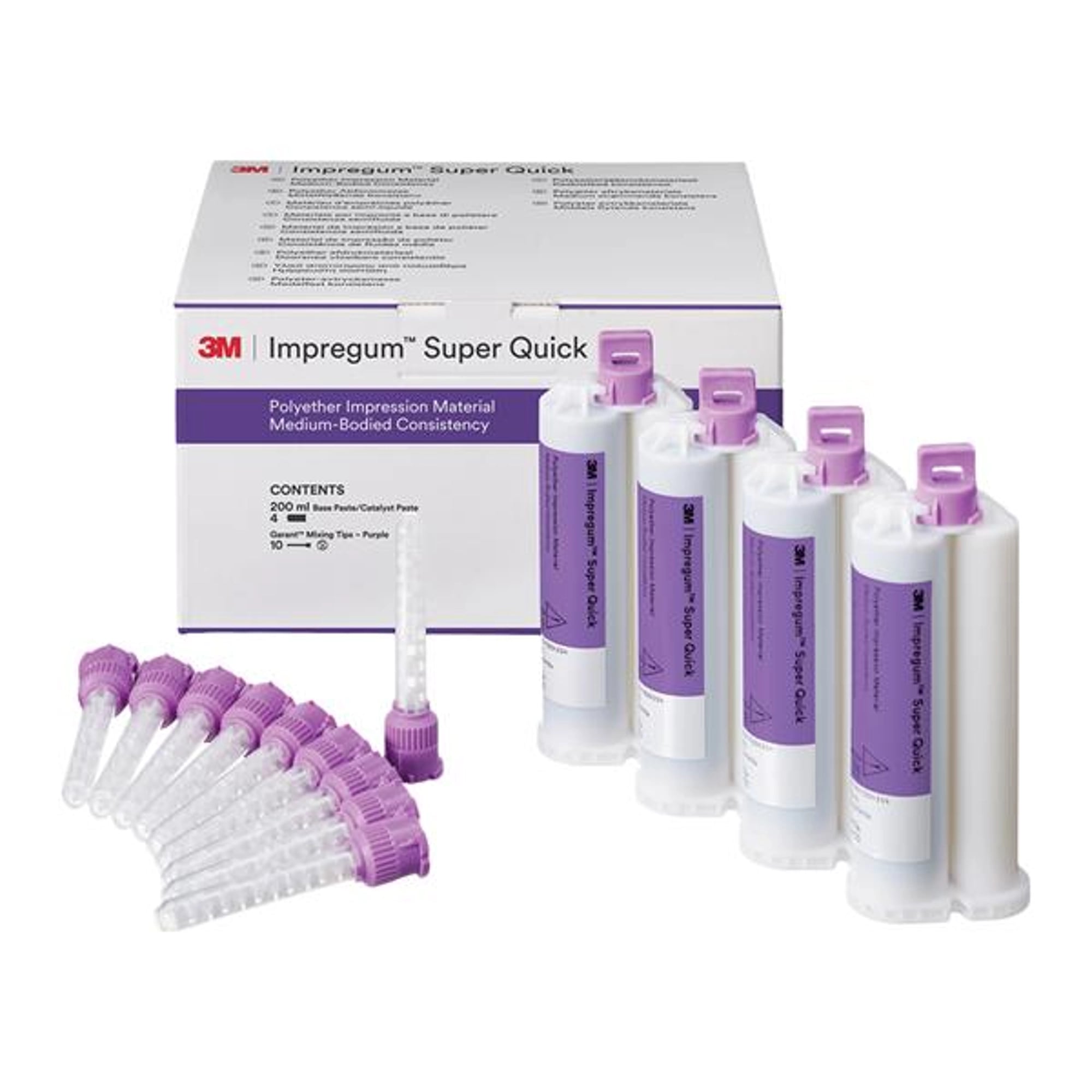 3M Impregum Super Quick Polyether Impression Material Medium Body Refill, 4 x 50 mL Cartridges, 10 Garant Mixing Tips, 69417