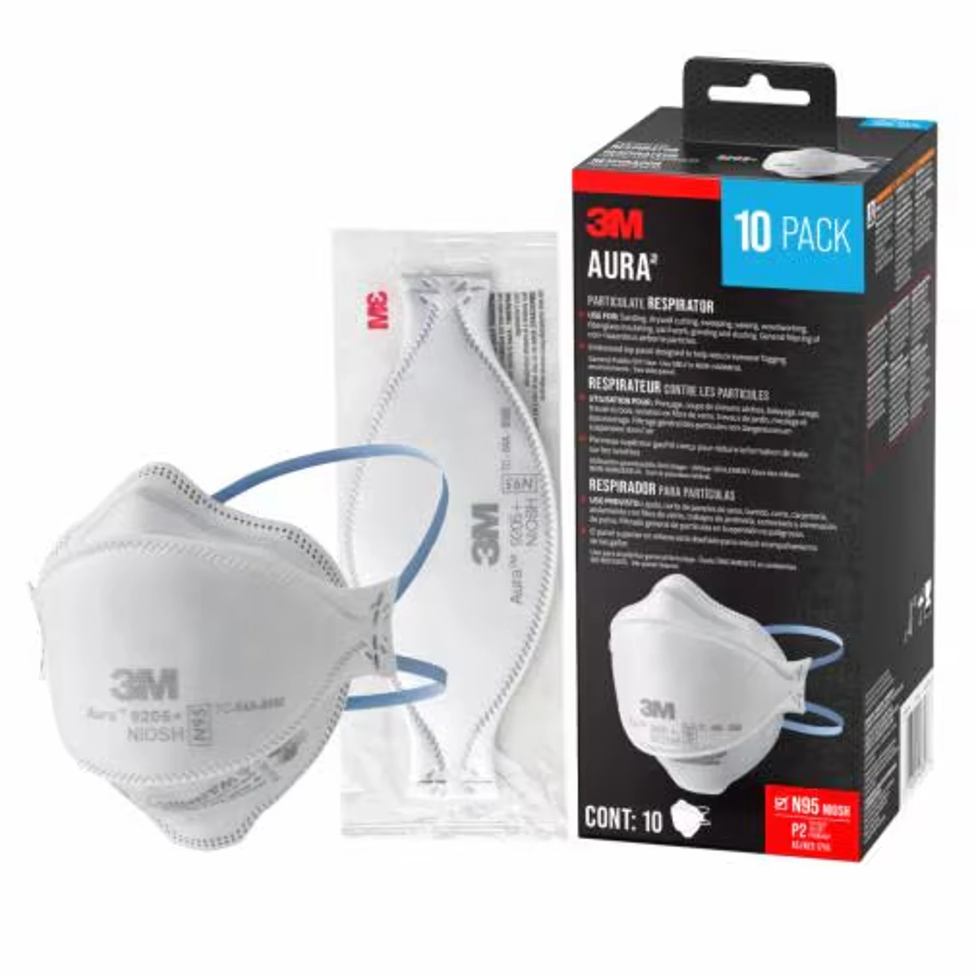 3M (Solventum) Aura Particulate Respirator 9205+ N95, NIOSH-Approved, Three-Panel Fold, 20/Box
